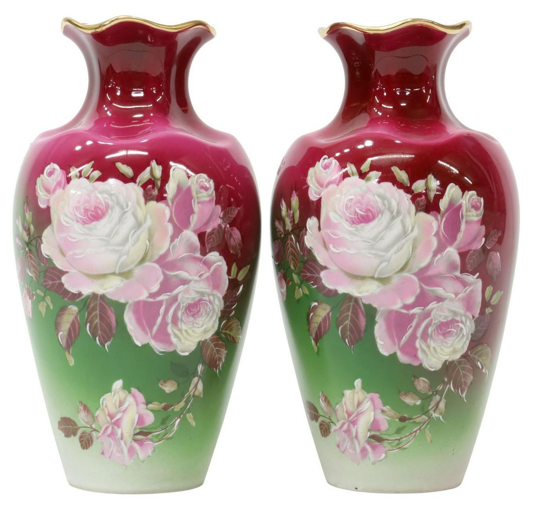 (2) FRENCH LIMOGES PORCELAIN PARCEL GILT VASES (1 of 3)