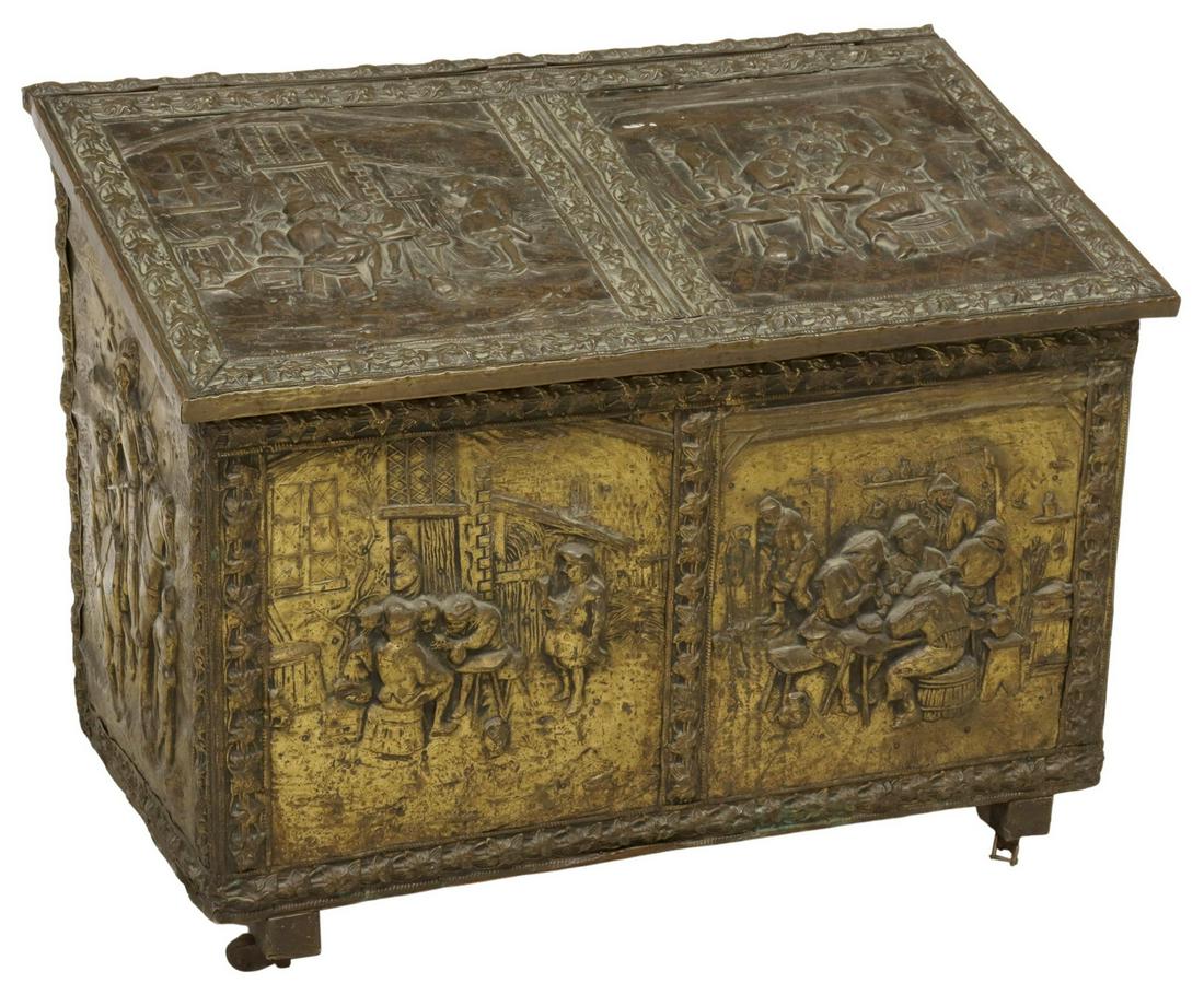 LARGE DUTCH REPOUSSE SLANT-LID COAL BIN (1 of 5)