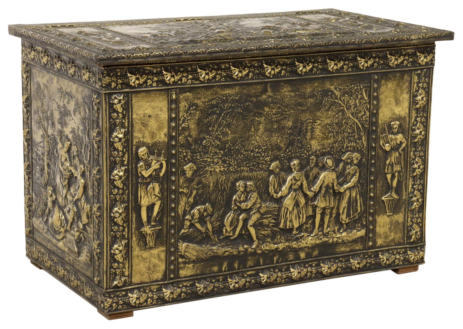 LARGE DUTCH BRASS REPOUSSE COAL BIN, 19.5"H (1 of 5)