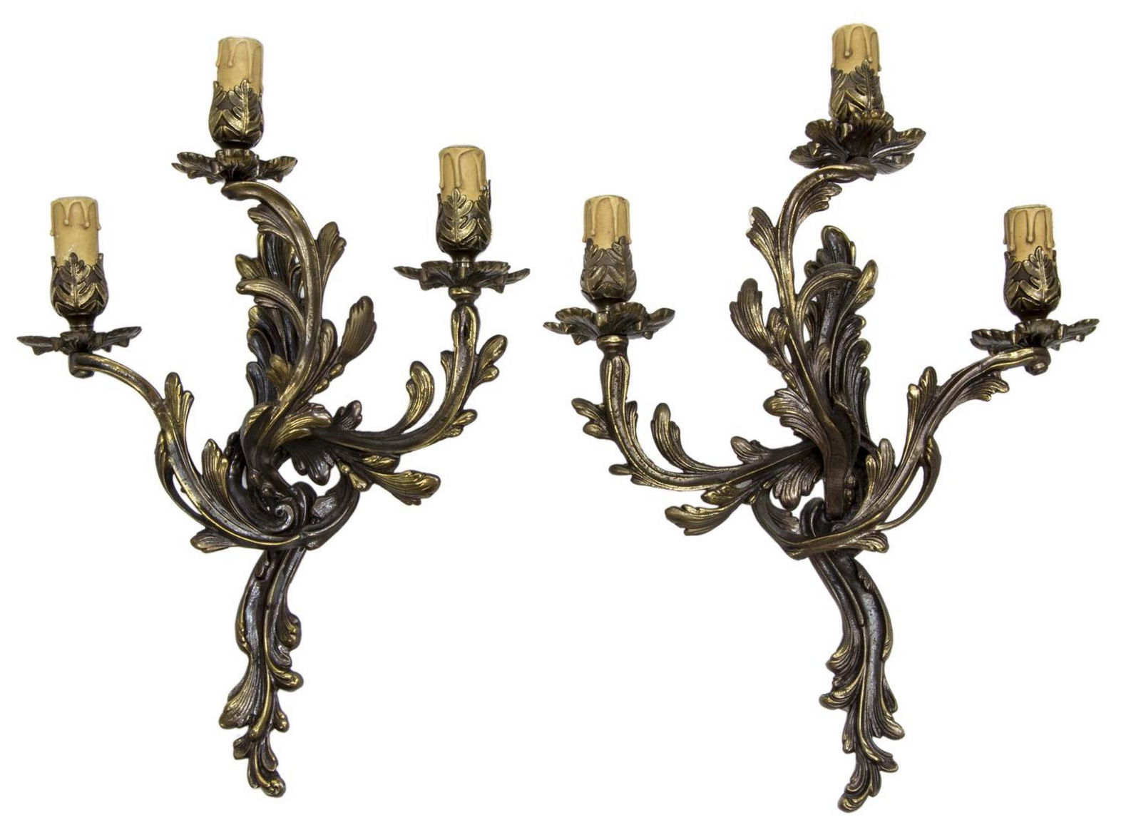 (2) LOUIS XV STYLE GILT METAL THREE-LIGHT SCONCES (1 of 2)