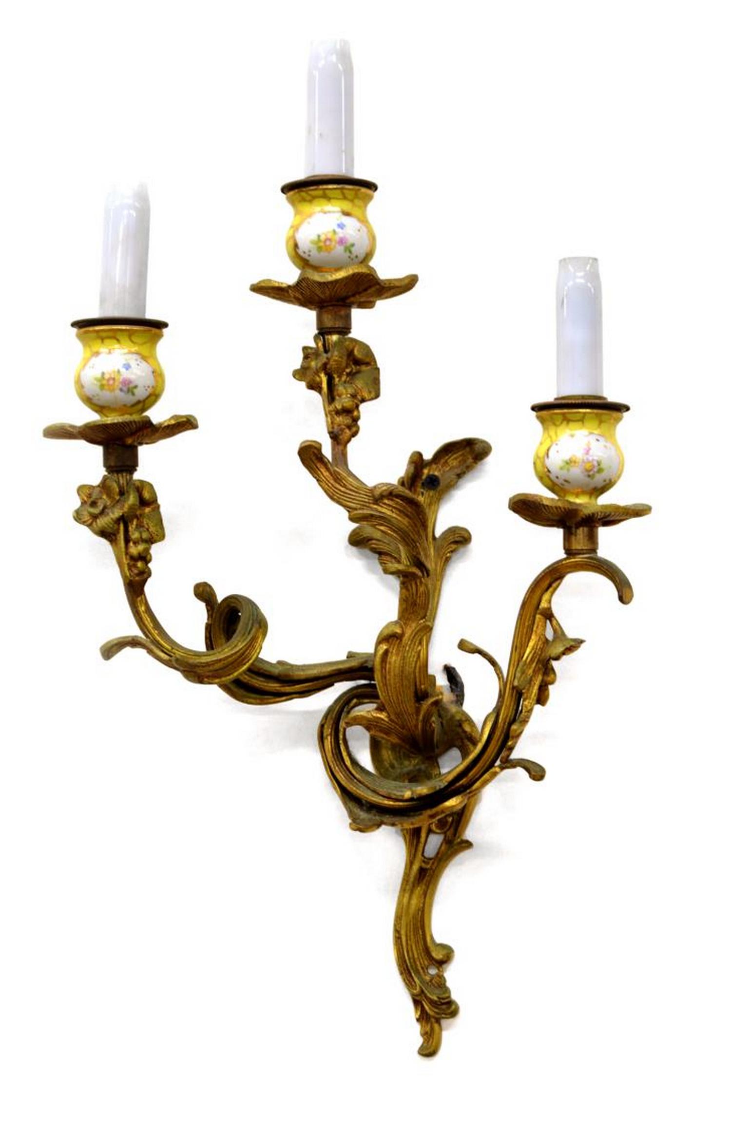LOUIS XV STYLE GILT BRASS & PORCELAIN WALL SCONCE (1 of 3)