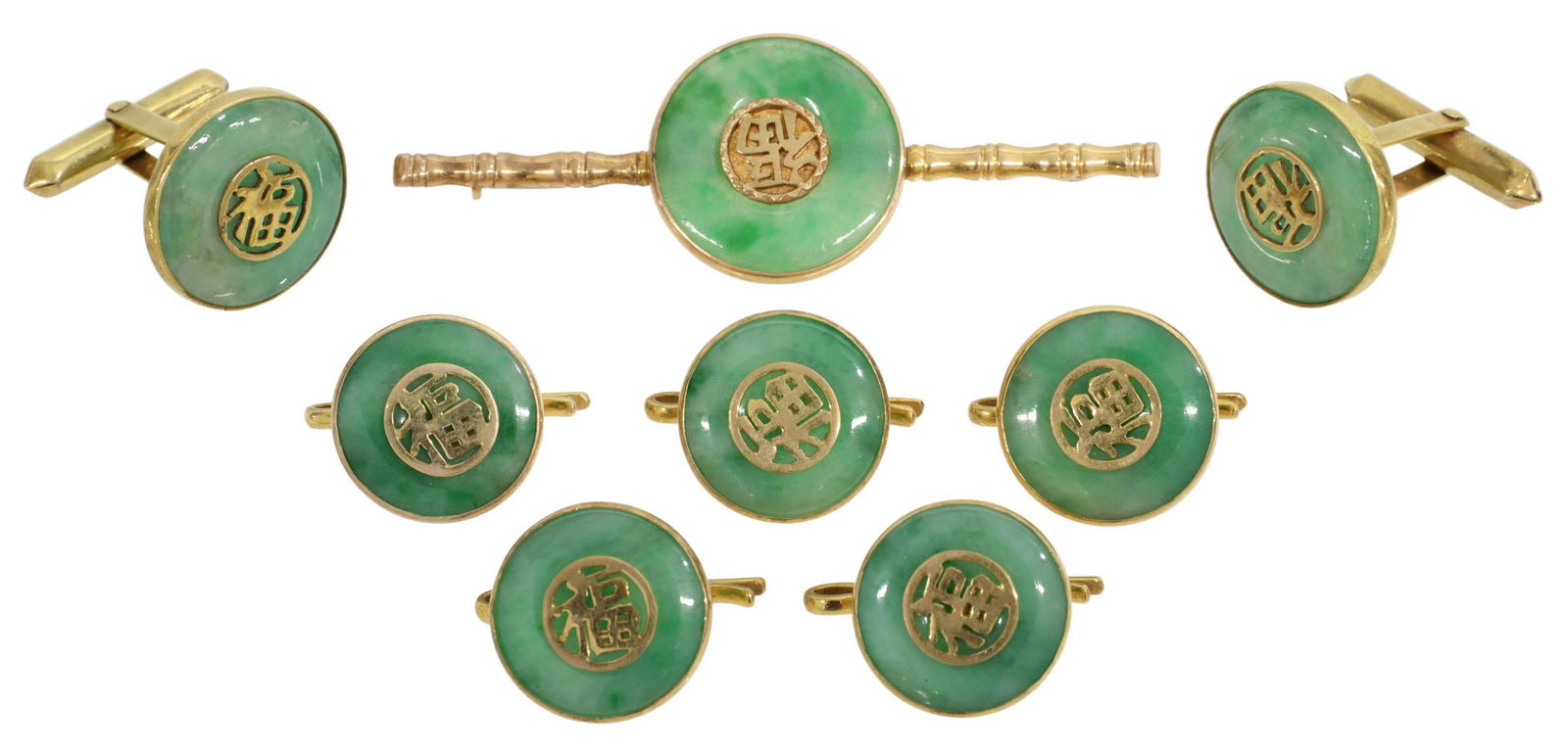 (LOT) GENT'S 14KT YELLOW GOLD & JADE TUXEDO SET (1 of 4)