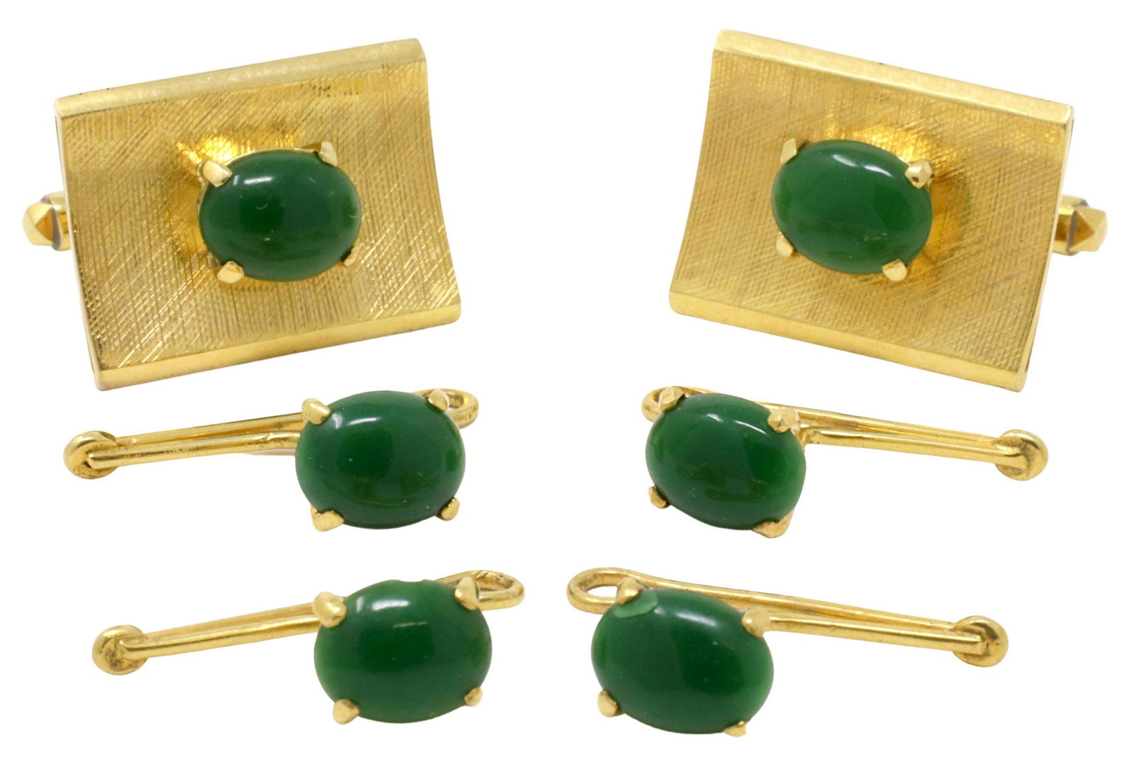 (LOT) GENT'S 14KT YELLOW GOLD & JADE TUXEDO SET (1 of 2)