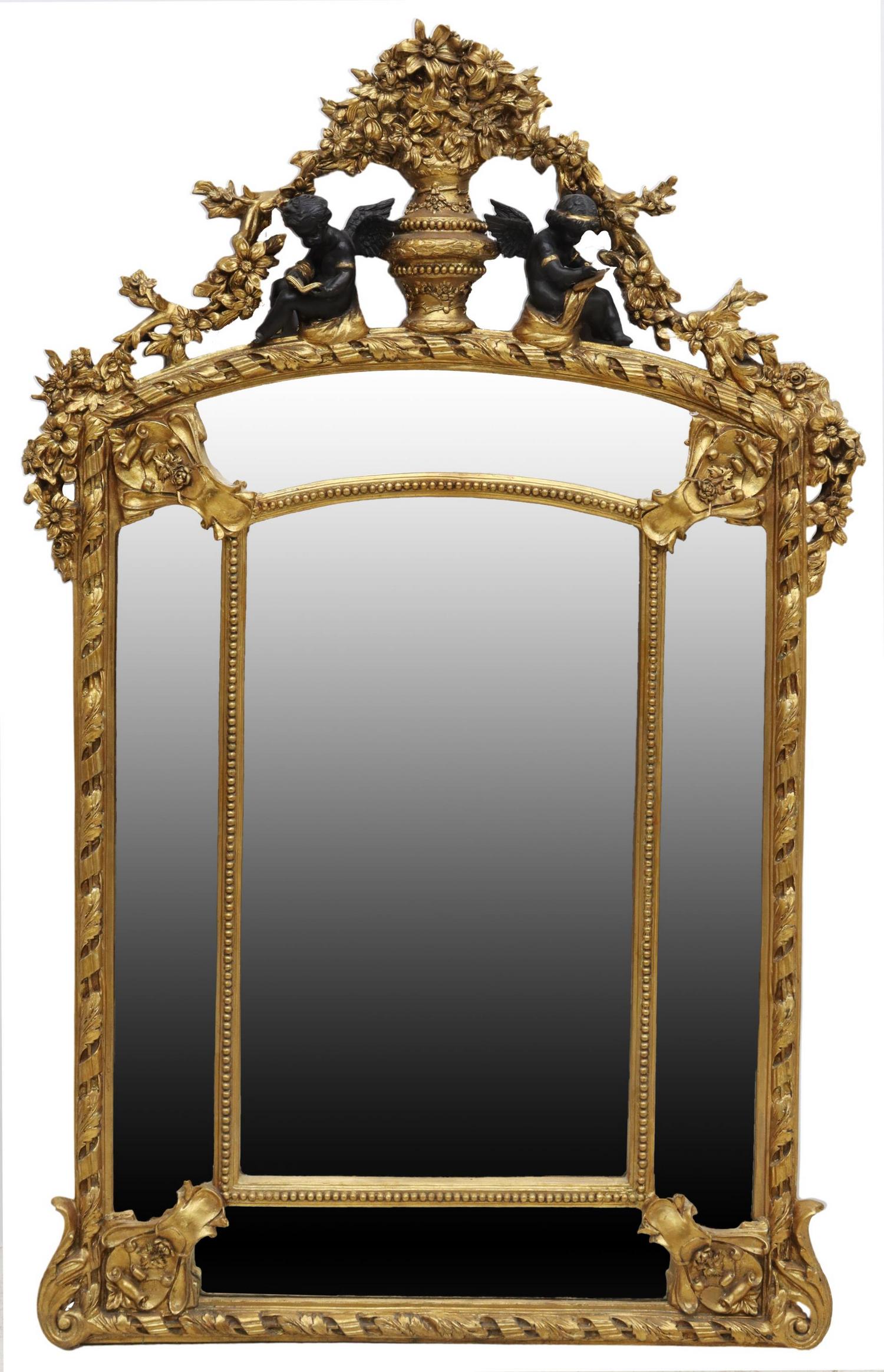 LOUIS XVI STYLE GILT & COMPOSITION WALL MIRROR (1 of 4)