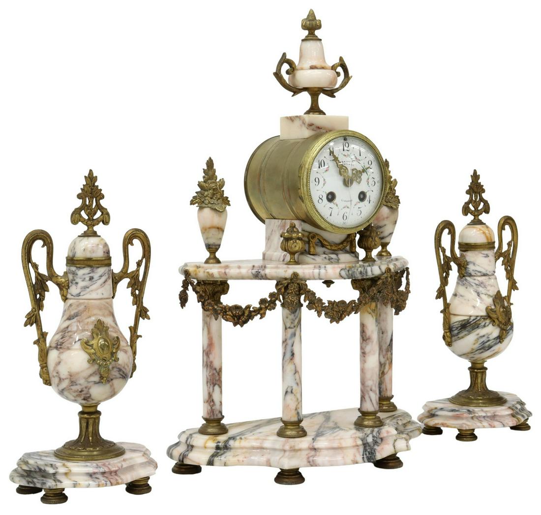 (3) LOUIS XVI STYLE MARBLE CLOCK & GARNITURES (1 of 6)