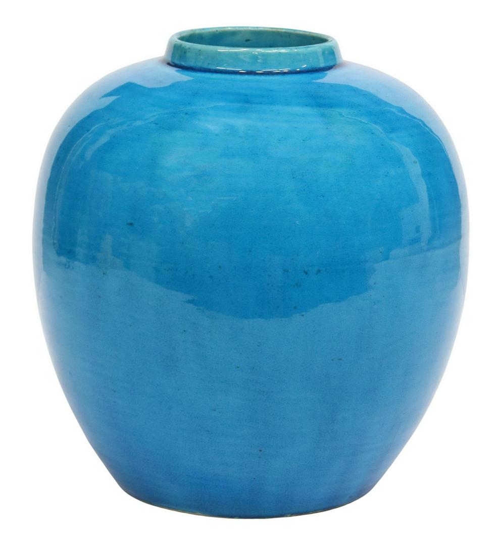 CHINESE TURQUOISE-GLAZED PORCELAIN OVOID JAR (1 of 5)