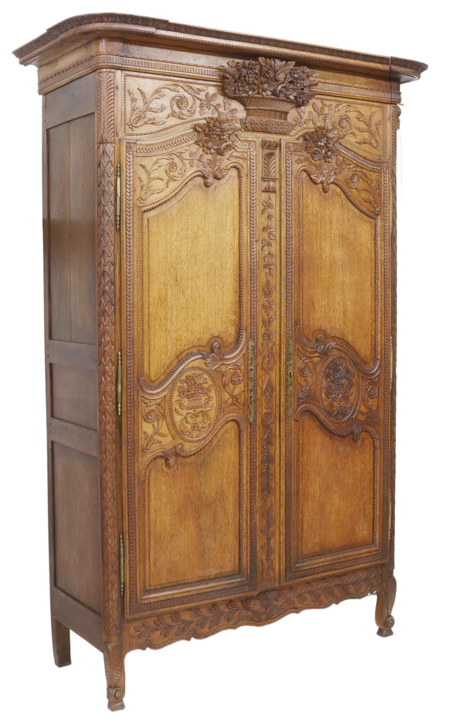 FRENCH PROVINCIAL CARVED OAK WEDDING ARMOIRE (1 of 6)