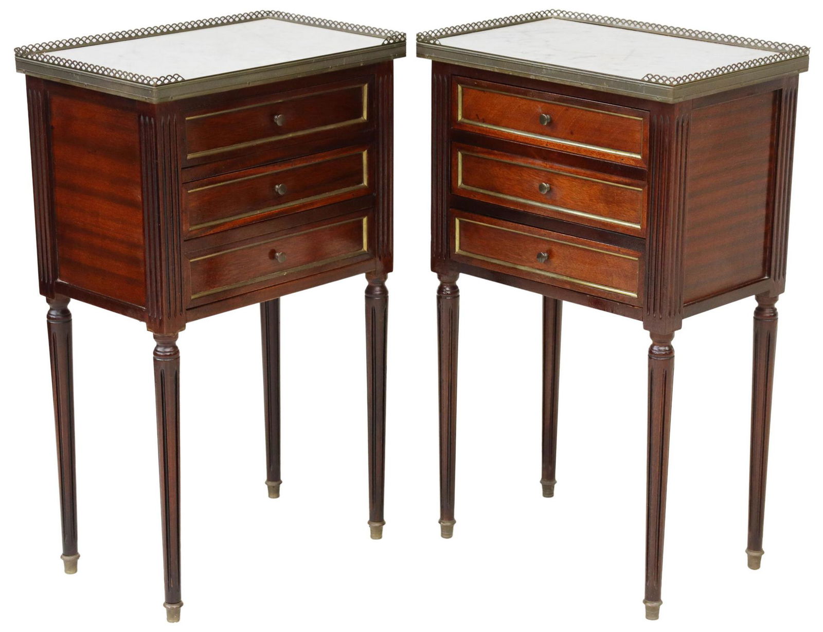 (2) FRENCH LOUIS XVI STYLE MARBLE-TOP NIGHTSTANDS (1 of 5)