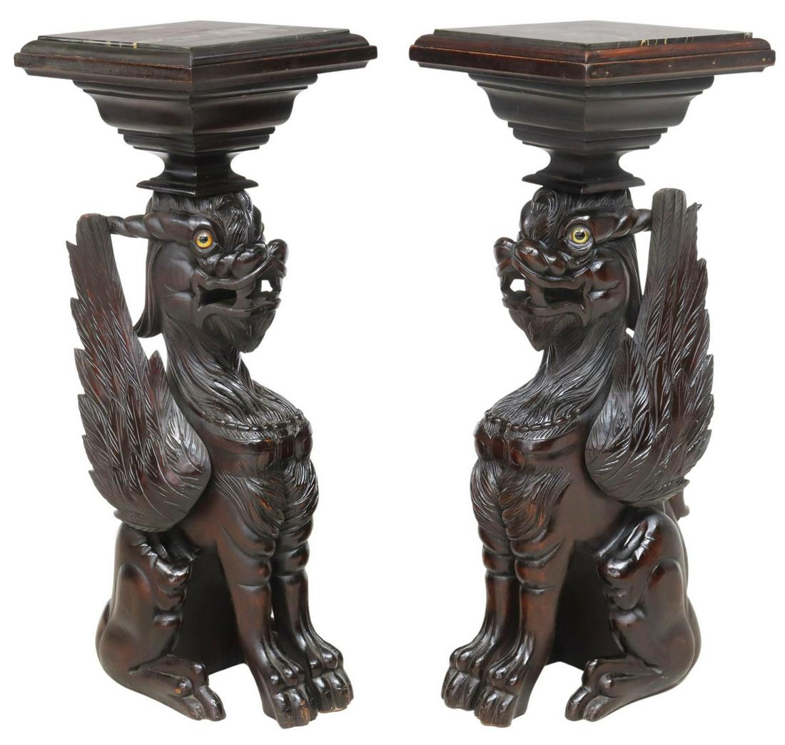 (2) WINGED GRIFFIN MARBLE-TOP DISPLAY STANDS (1 of 5)