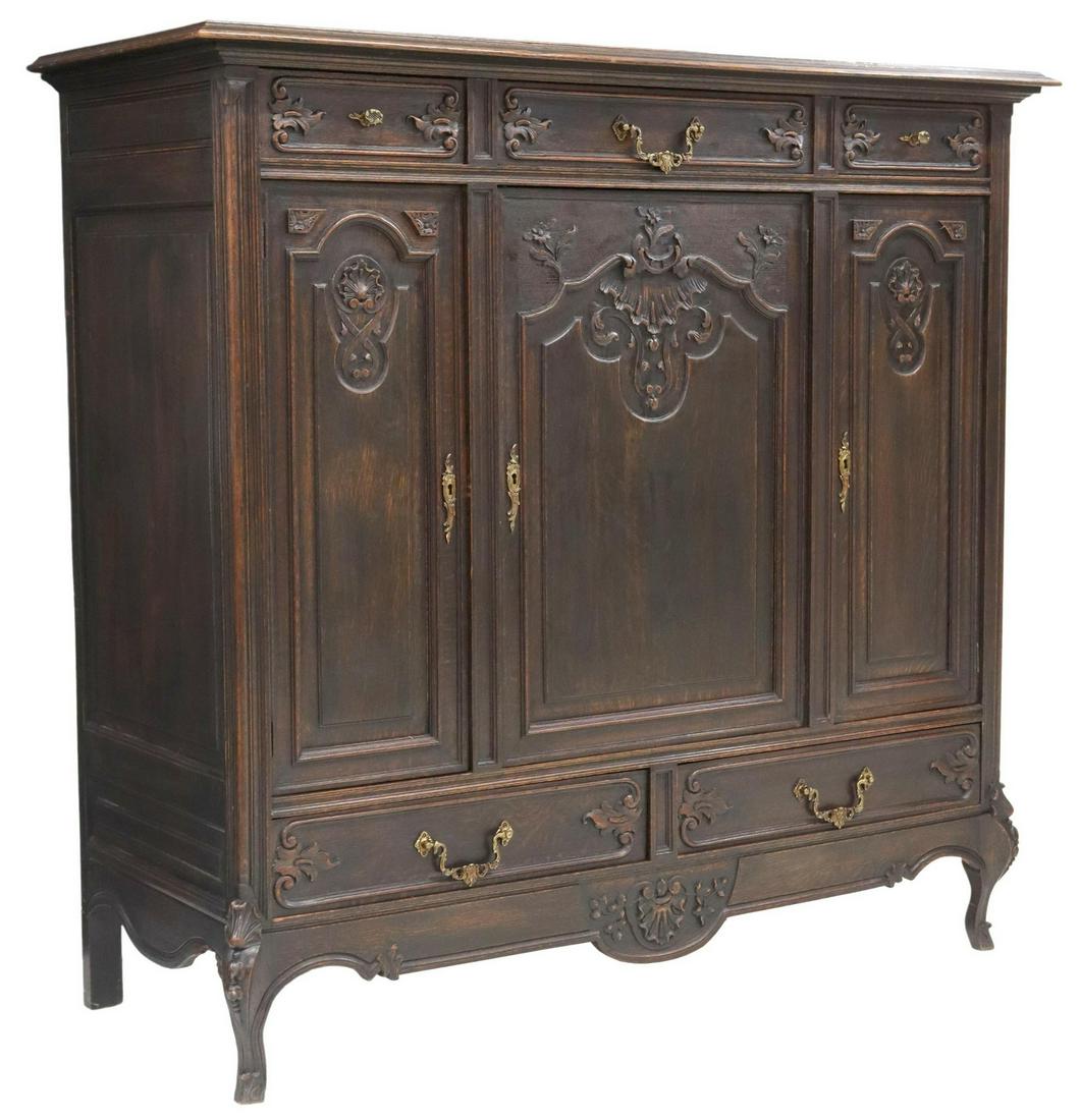 FRENCH LOUIS XV STYLE CARVED OAK SIDEBOARD (1 of 6)