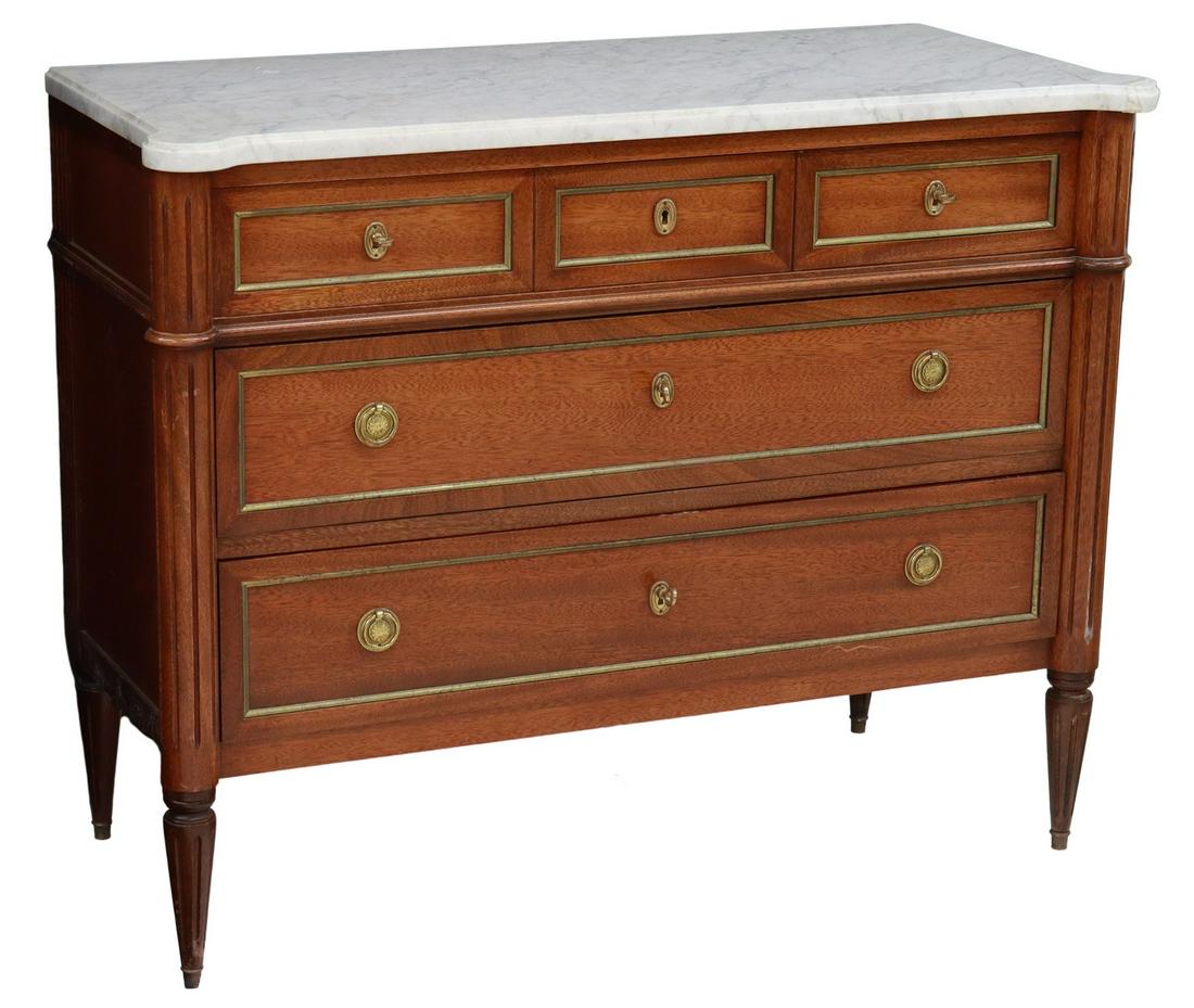 FRENCH LOUIS XVI STYLE MARBLE-TOP MAHOGANY COMMODE (1 of 5)