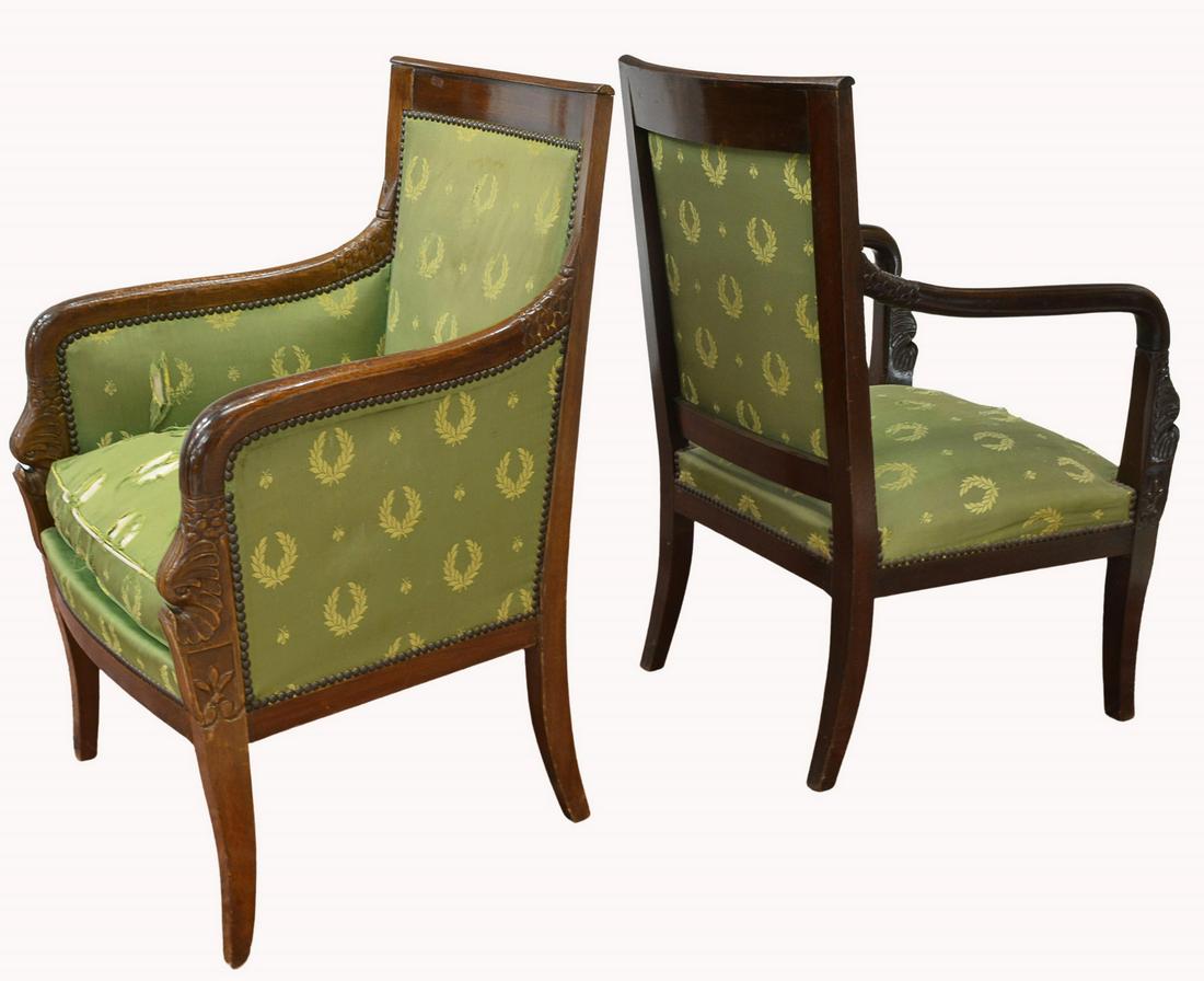 (2) FRENCH EMPIRE STYLE UPHOLSTERED ARMCHAIRS (1 of 5)