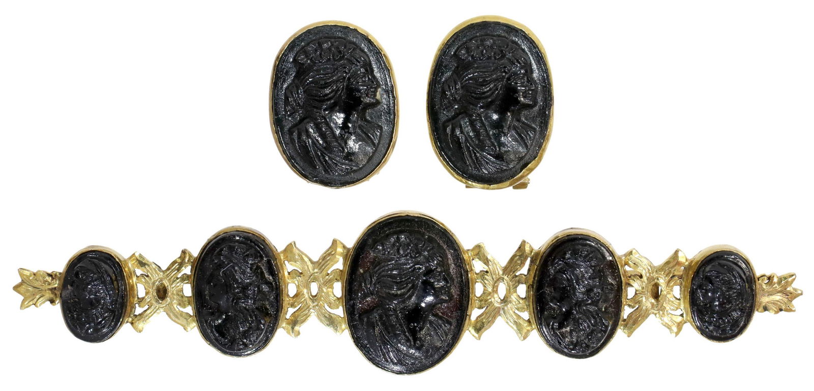 (2) ESTATE 14KT GOLD & MOLDED CAMEO PIN, EARRINGS (1 of 3)