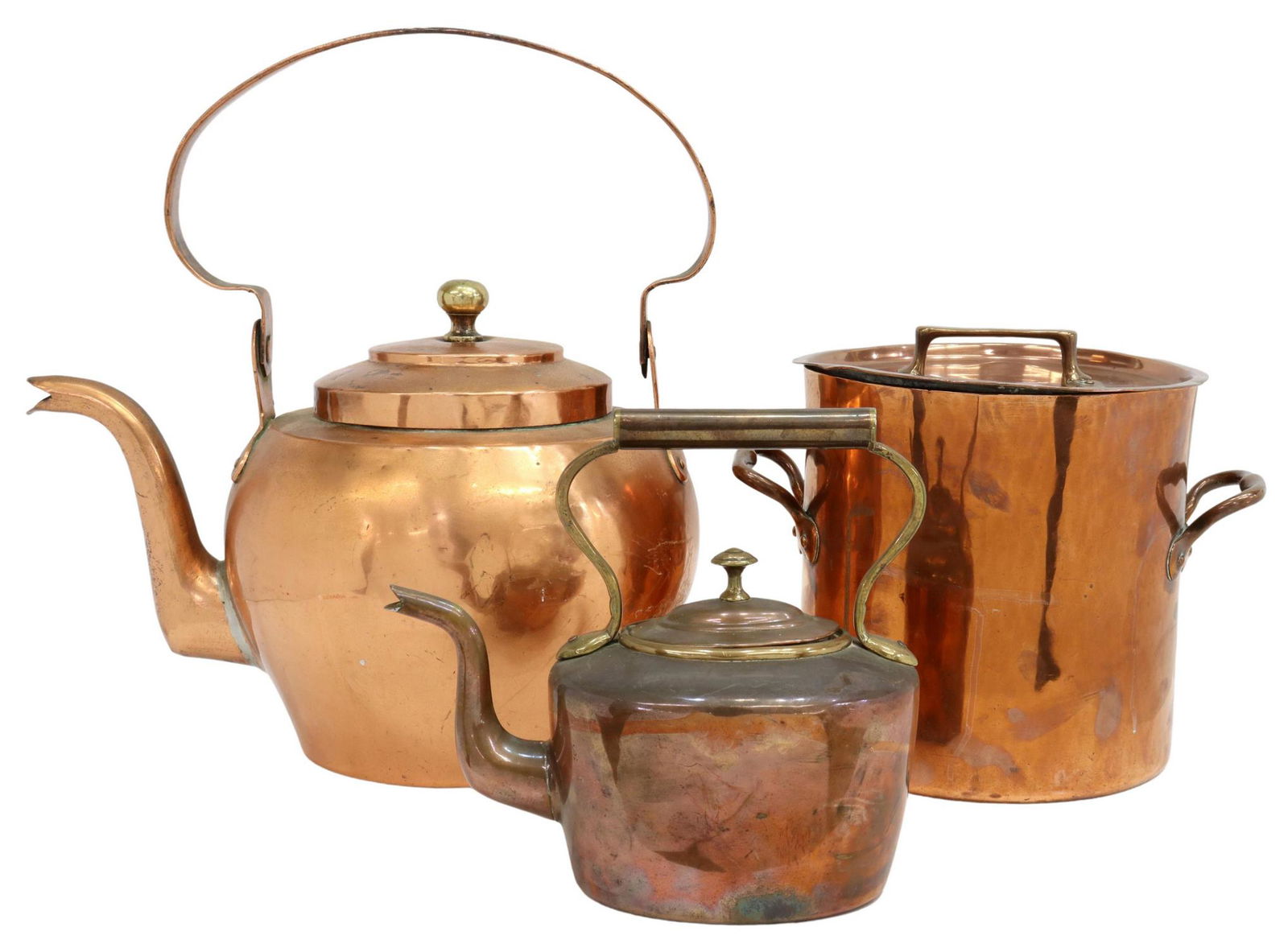 (3) FRENCH COPPER & BRASS KETTLES, STOCK POT (1 of 5)