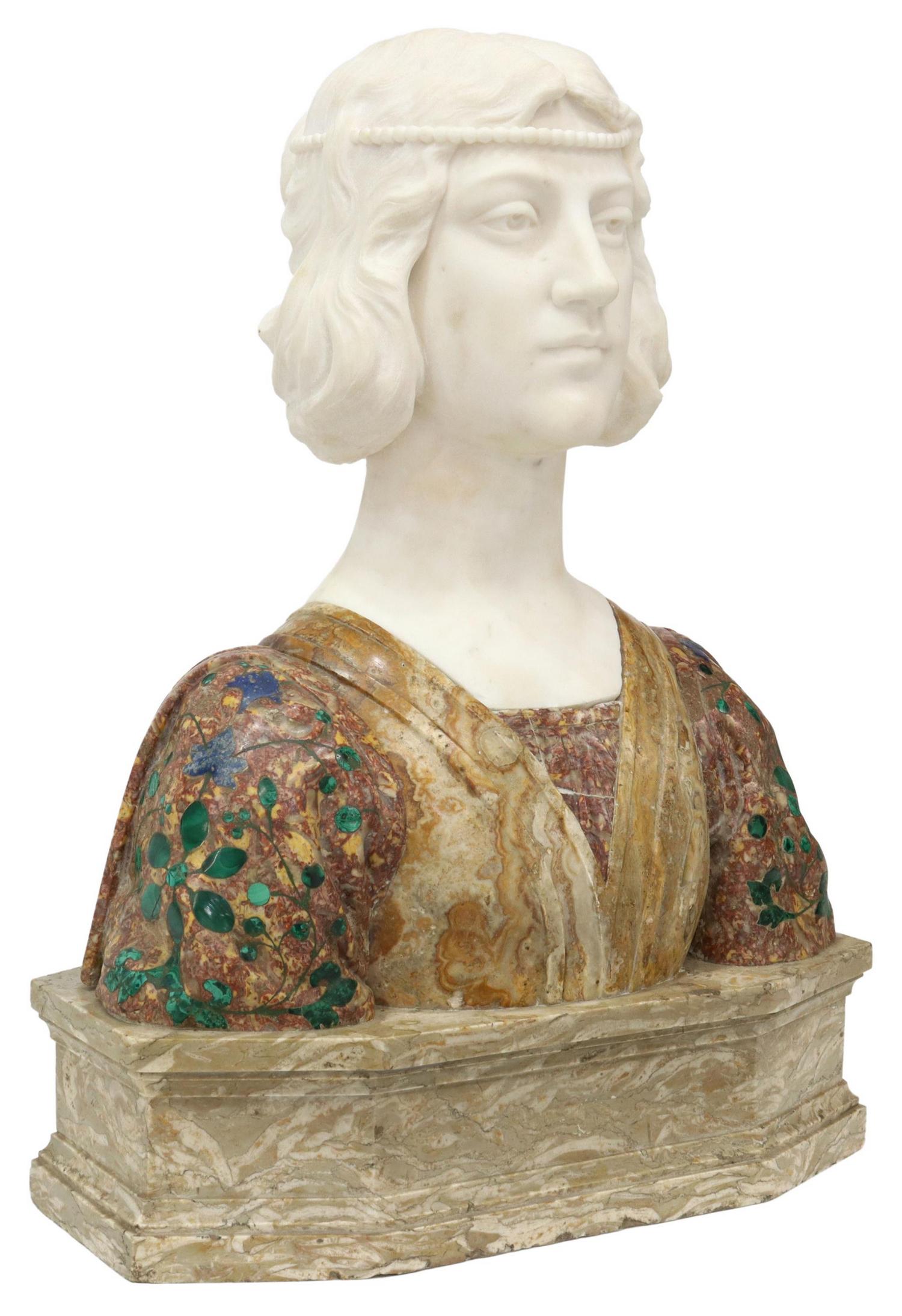ITALIANATE MARBLE & STONE INLAID BUST OF A WOMAN (1 of 3)