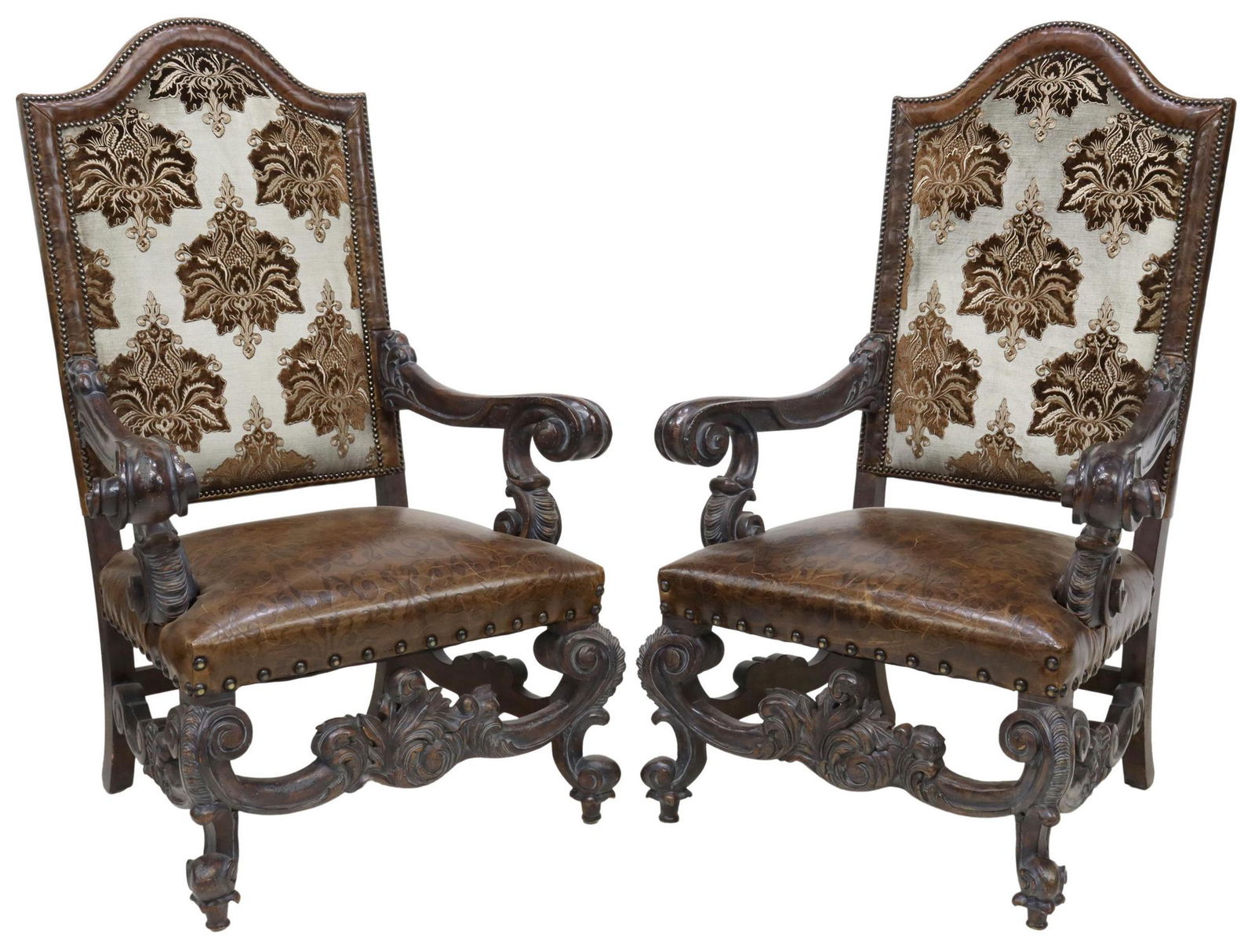 (2) BAROQUE STYLE HIGHBACK LEATHER ARMCHAIRS (1 of 5)