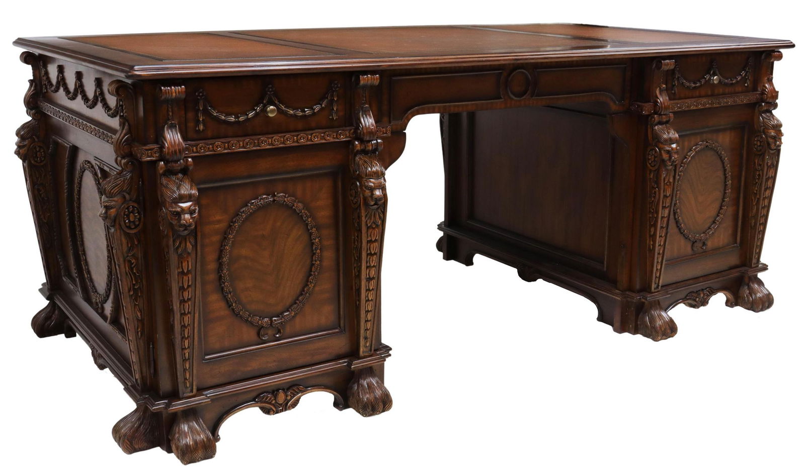 LEATHER-TOP MAHOGANY EXECUTIVE PARTNERS DESK (1 of 6)