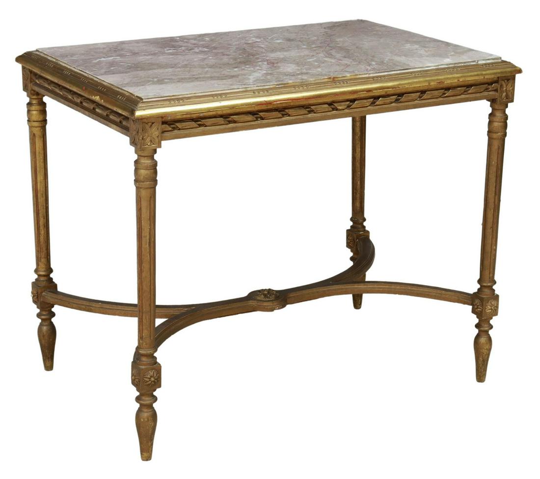 LOUIS XVI STYLE MARBLE-TOP GILTWOOD SALON TABLE (1 of 4)
