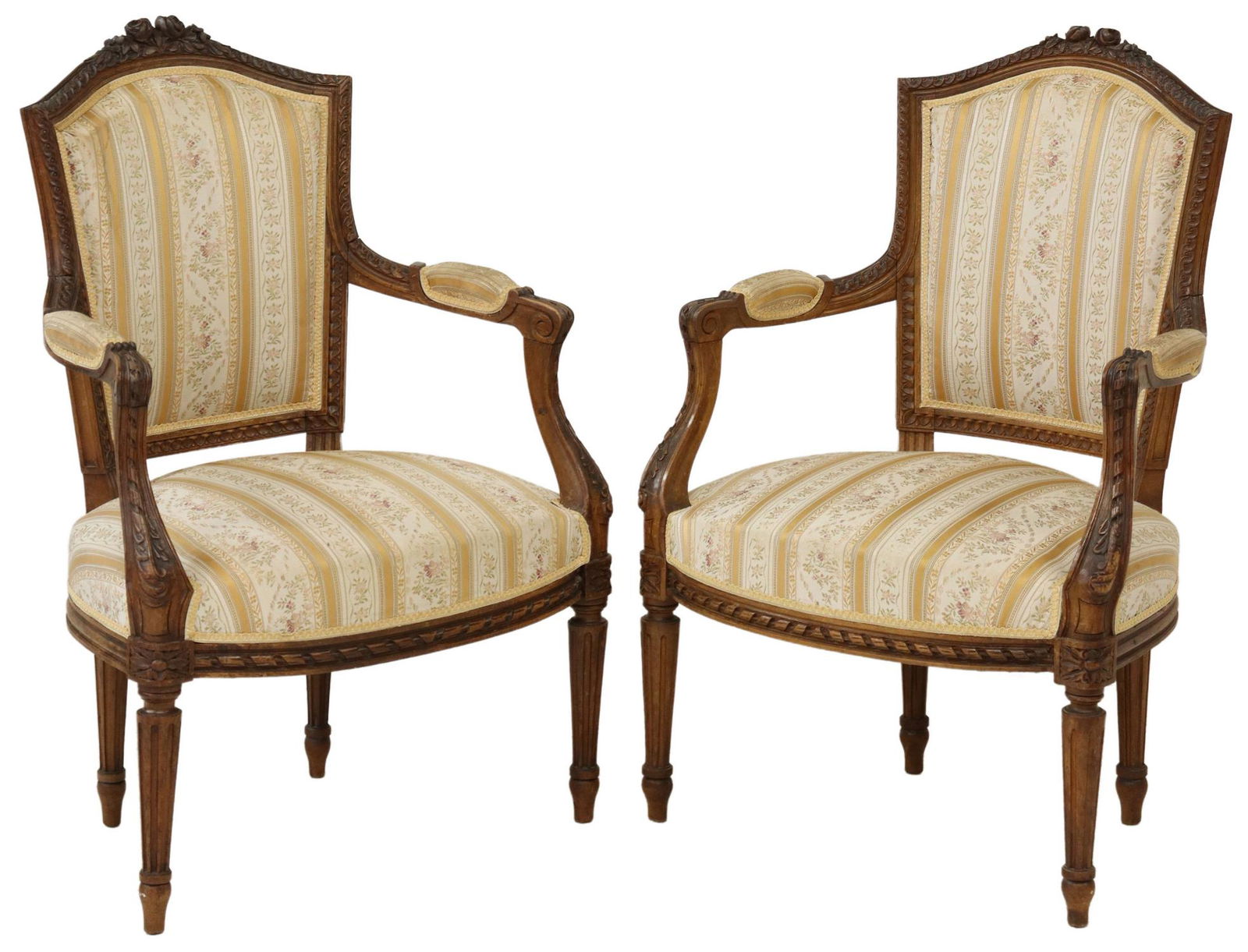 (2) FRENCH LOUIS XVI STYLE UPHOLSTERED FAUTEUILS (1 of 3)