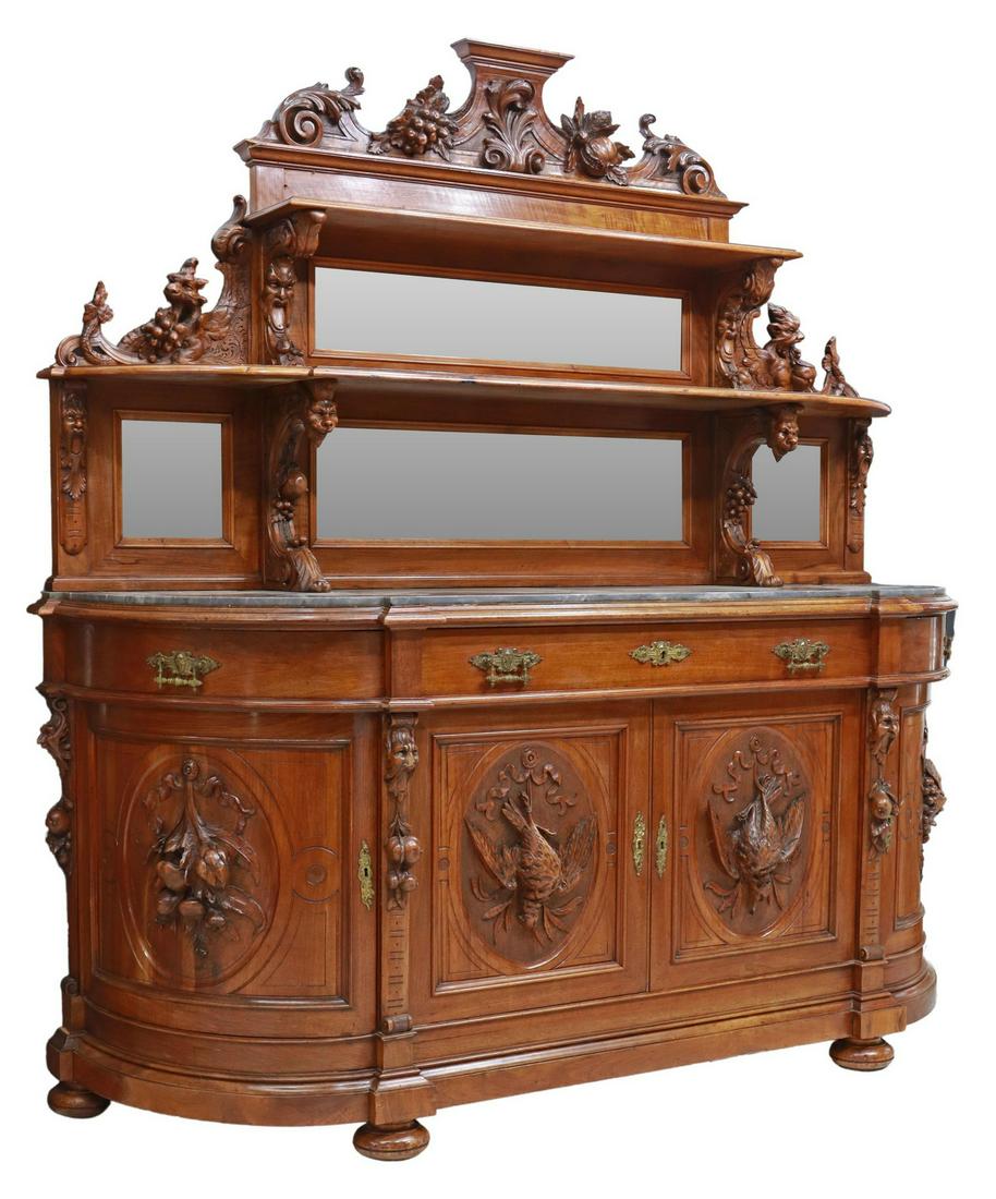 RENAISSANCE REVIVAL CARVED WALNUT SIDEBOARD (1 of 6)