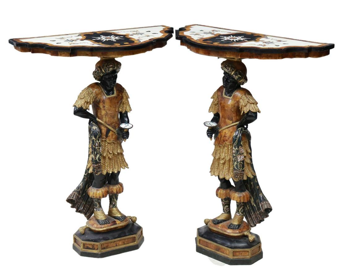 (2) PIETRA DURA BLACKAMOOR CONSOLE TABLES (1 of 4)