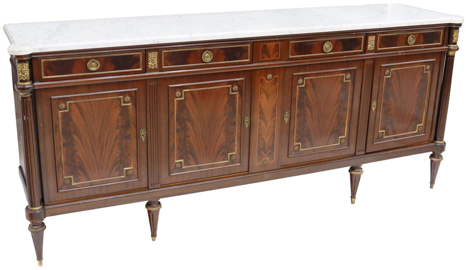 LOUIS XVI STYLE MARBLE-TOP MAHOGANY SIDEBOARD (1 of 6)