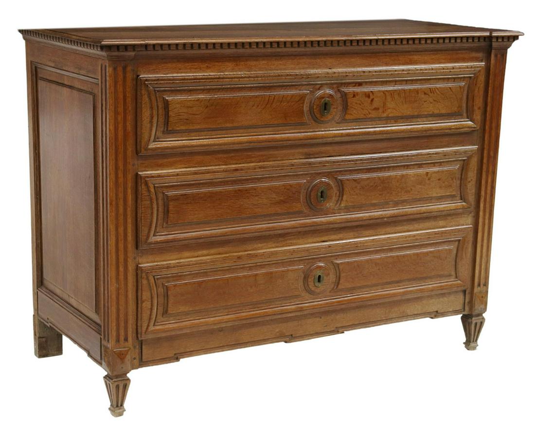FRENCH LOUIS XVI STYLE OAK THREE-DRAWER COMMODE (1 of 5)