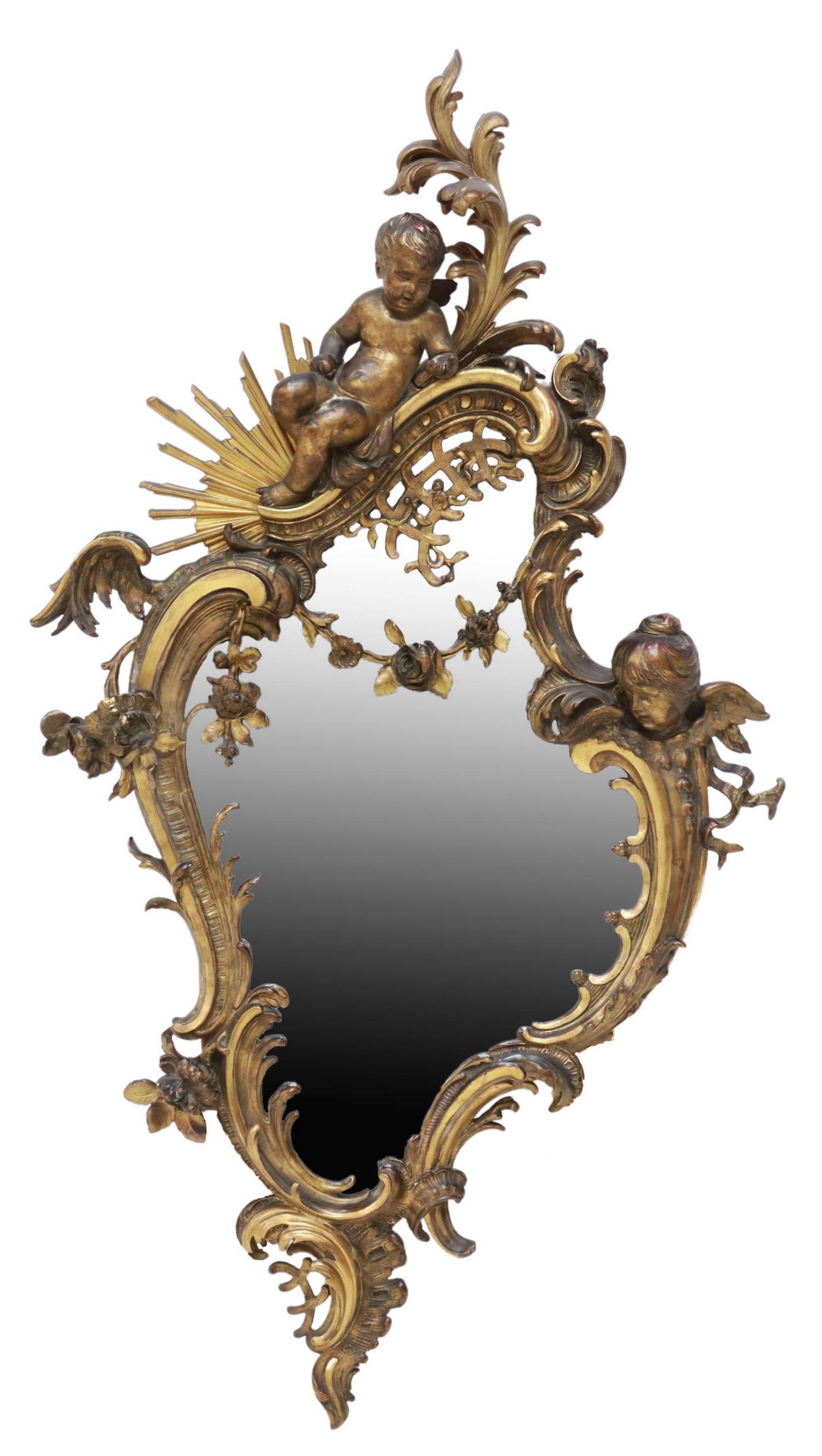 FRENCH ROCOCO STYLE GILTWOOD WALL MIRROR, 63"H (1 of 4)