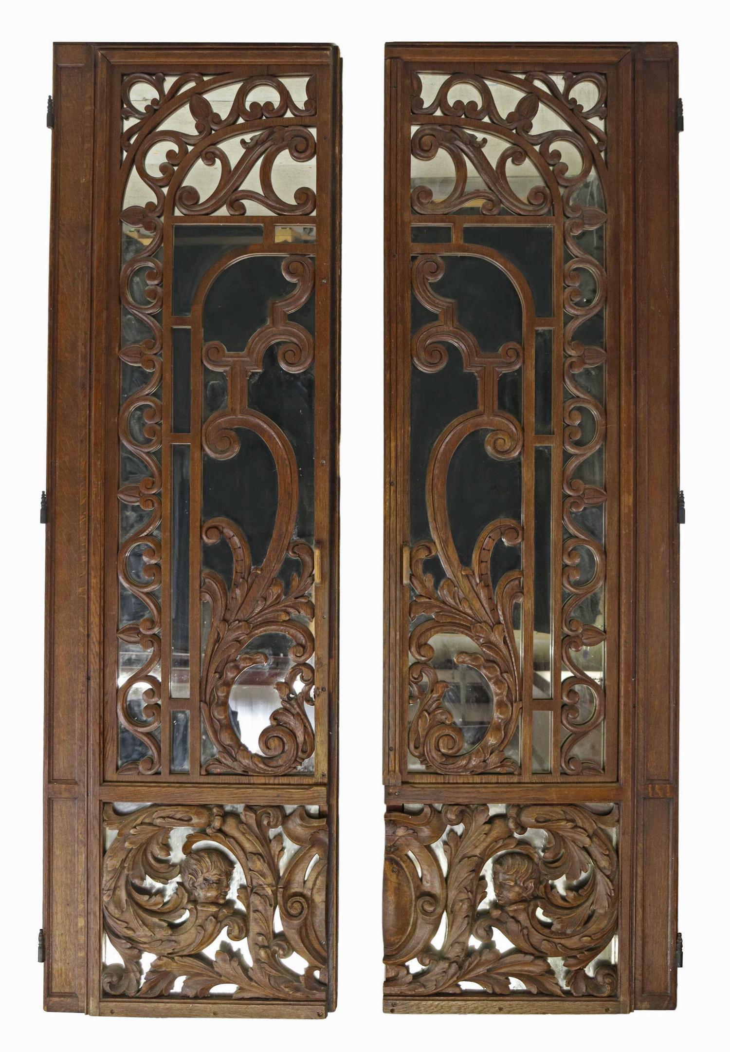 (2) FOLIATE CARVED OAK MIRRORED ENTRY DOORS, 101"H (1 of 4)