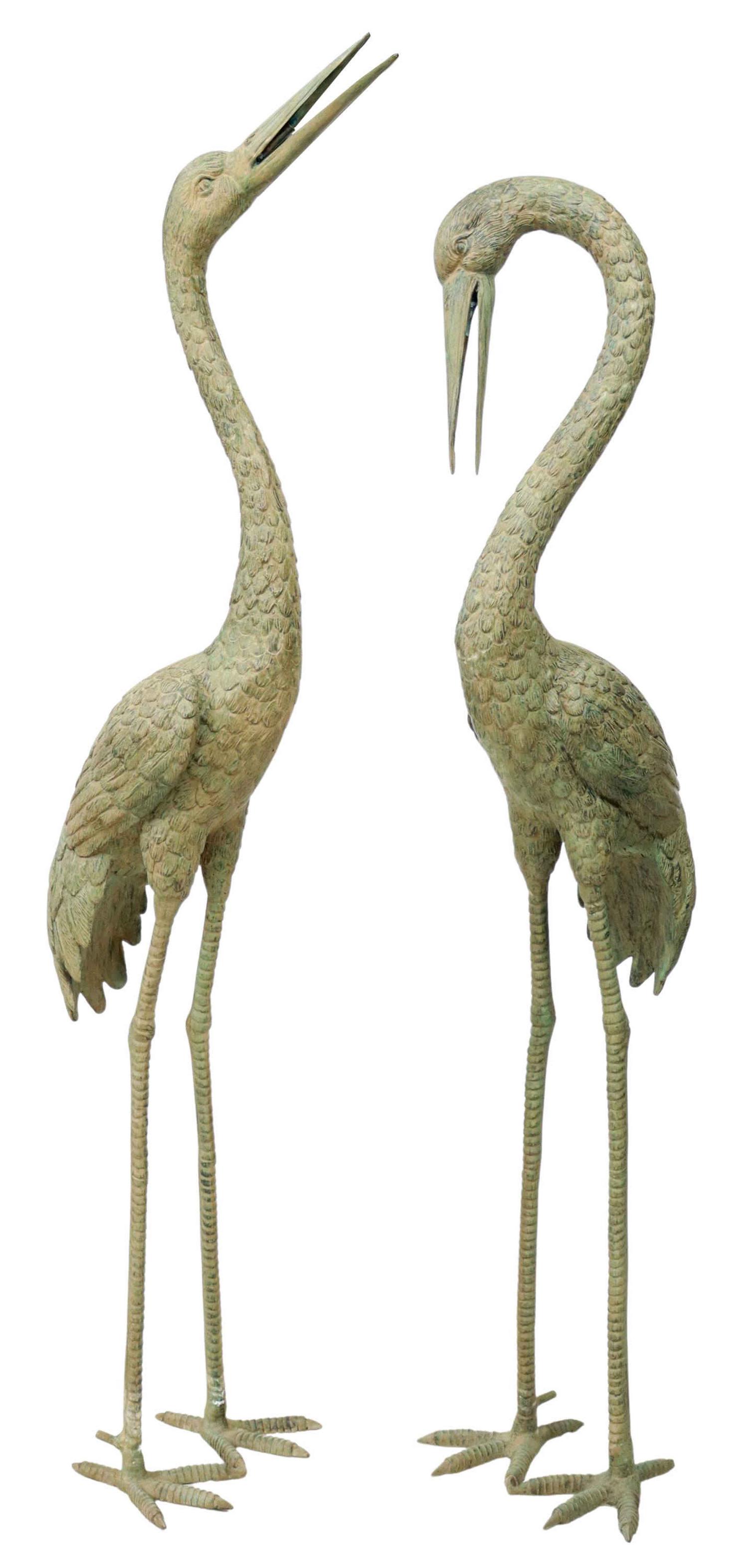 (2) VERDIGRIS BRONZE CRANE FOUNTAINS, 70.75"H (1 of 3)
