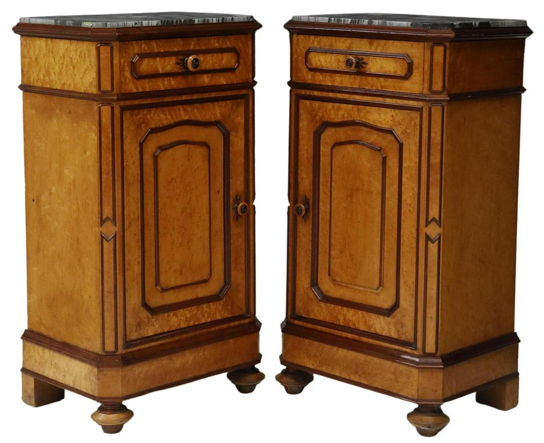 (2) ITALIAN MARBLE-TOP BIRDSEYE MAPLE NIGHTSTANDS (1 of 6)