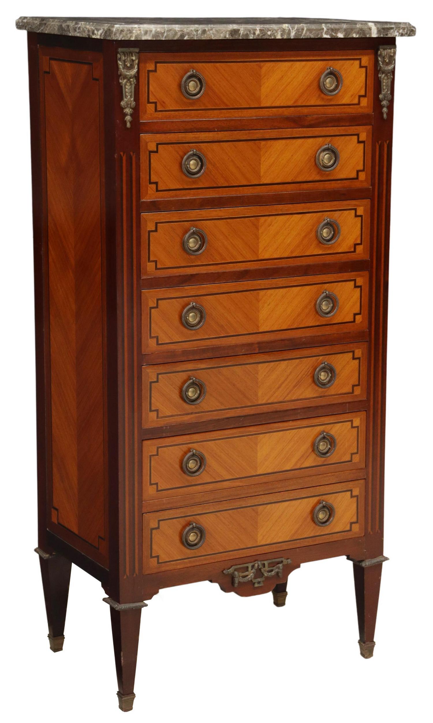 FRENCH LOUIS XVI STYLE MARBLE-TOP SEMAINIER CHEST (1 of 5)
