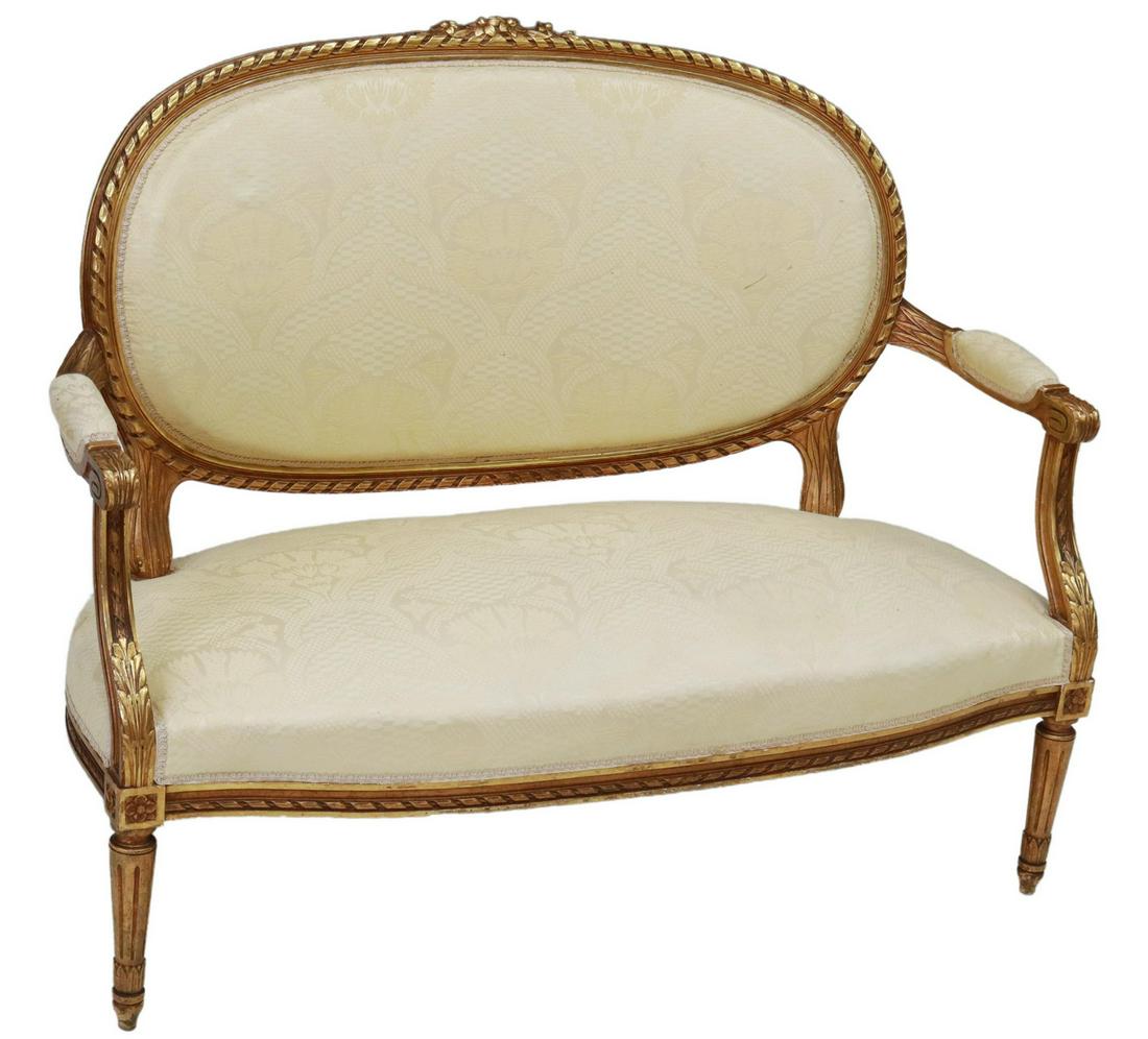 FRENCH LOUIS XVI STYLE GILTWOOD SALON SETTEE (1 of 3)