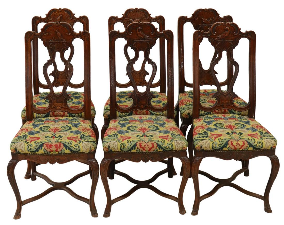 (6) FRENCH PROVINCIAL CARVED OAK DINING CHAIRS (1 of 4)