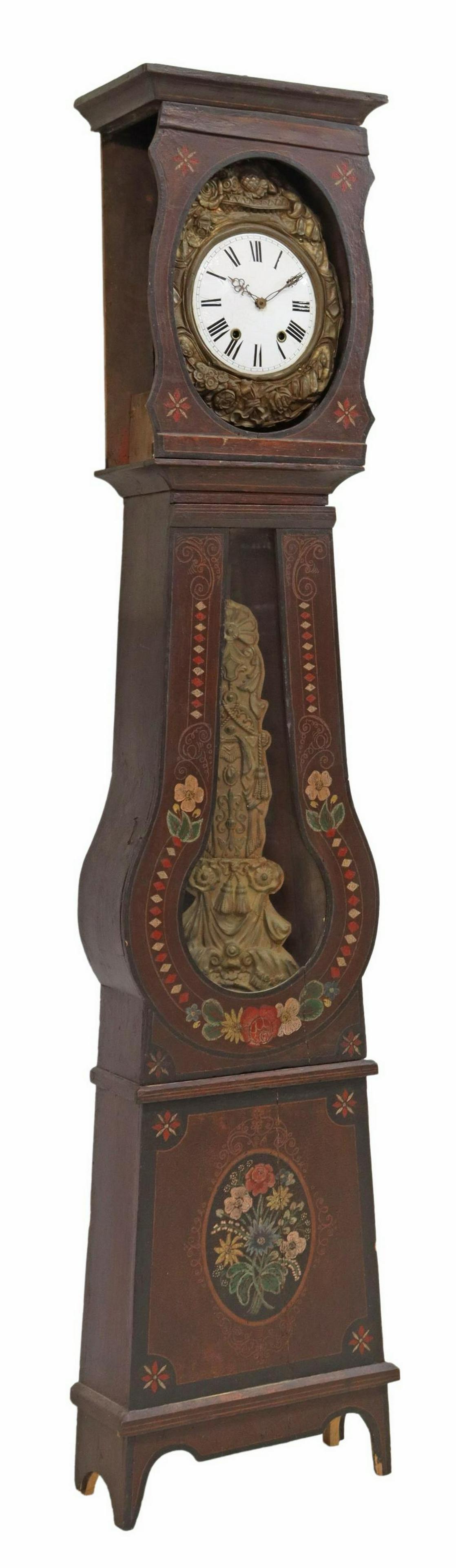 FRENCH PAINTED PINE MORBIER LONGCASE CLOCK (1 of 7)