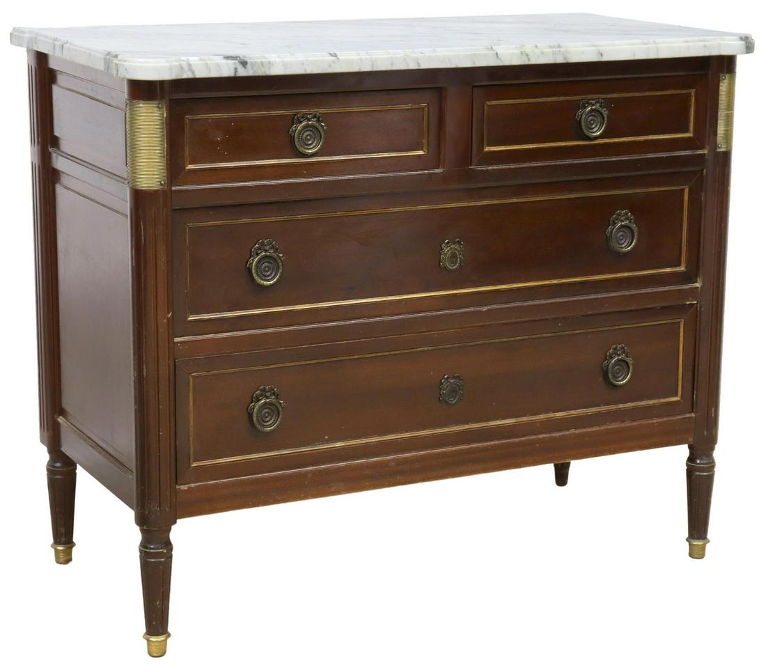 FRENCH LOUIS XVI STYLE MARBLE-TOP MAHOGANY COMMODE (1 of 5)
