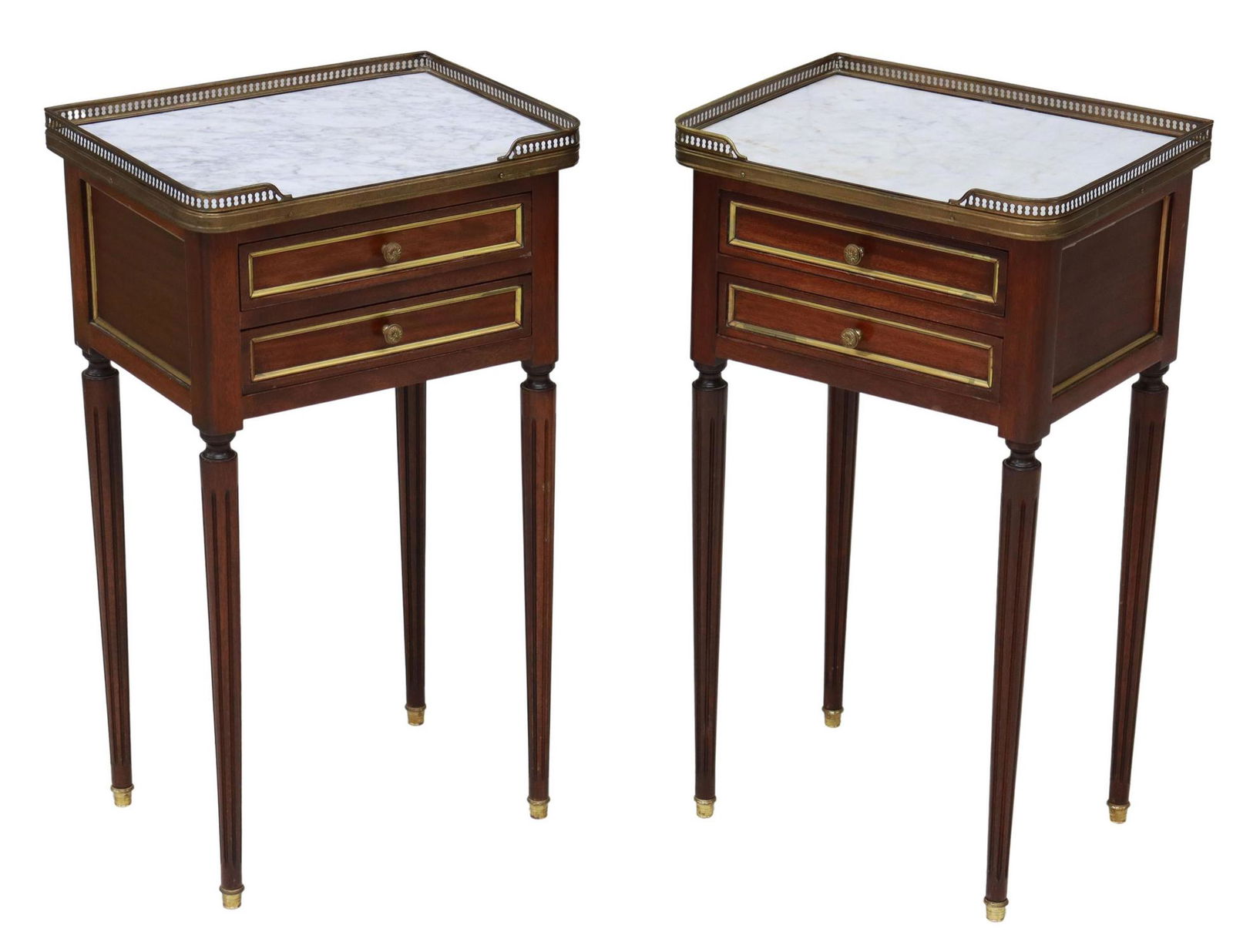 (2) FRENCH LOUIS XVI STYLE MARBLE-TOP NIGHTSTANDS (1 of 5)