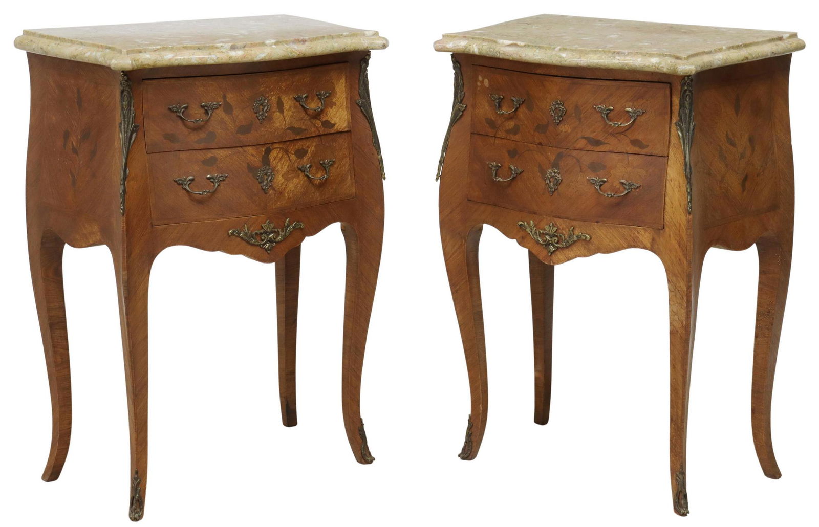 2) LOUIS XV STYLE MARBLE-TOP MARQUETRY NIGHTSTANDS (1 of 5)