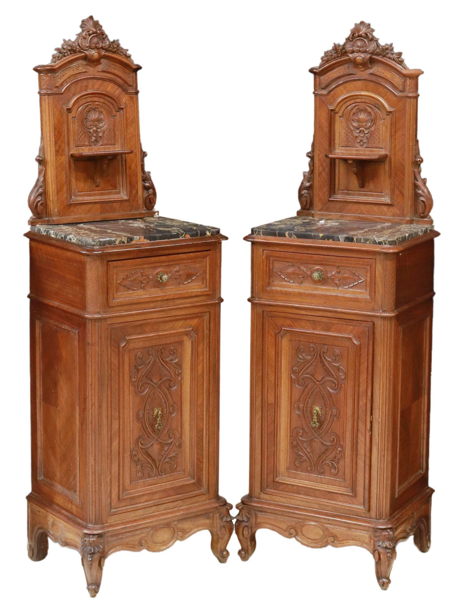 (2) ITALIAN LOUIS XV STYLE MARBLE-TOP NIGHTSTANDS (1 of 8)