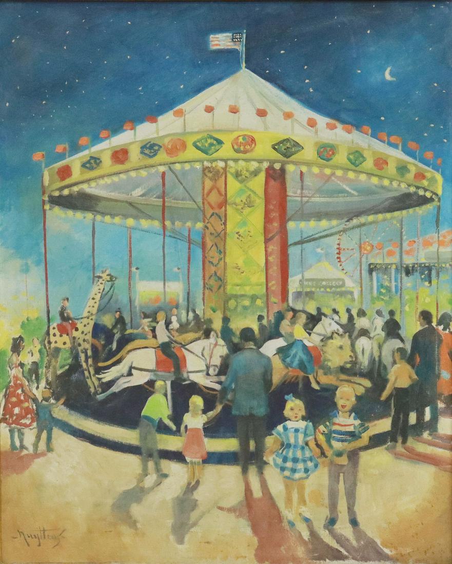 JOSEF PIERRE NUYTTENS (D.1960) CAROUSEL, 30" X 24" (1 of 4)