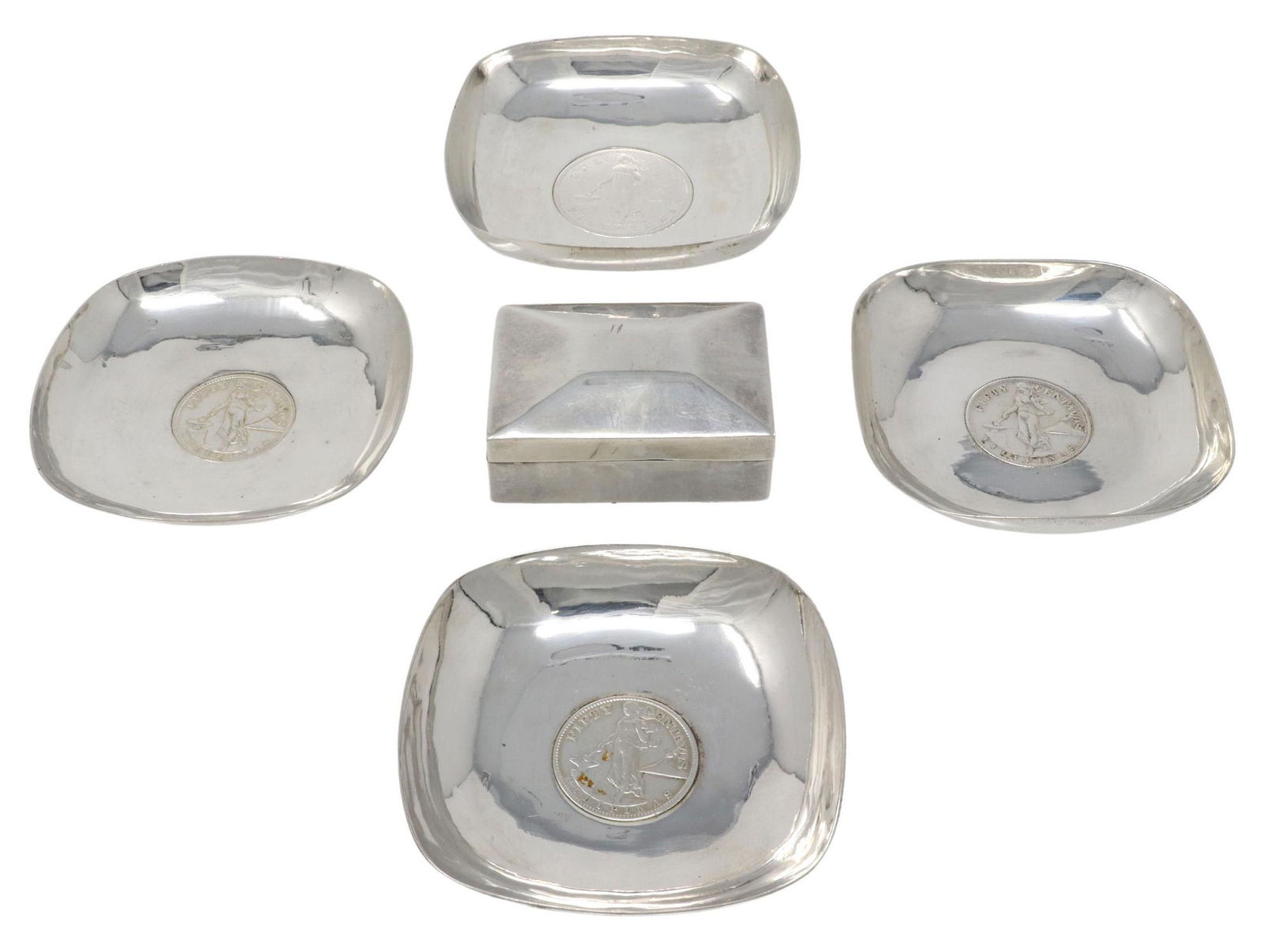 (5) SILVER & PHILIPPINES COIN PLATES, MEXICAN BOX (1 of 7)
