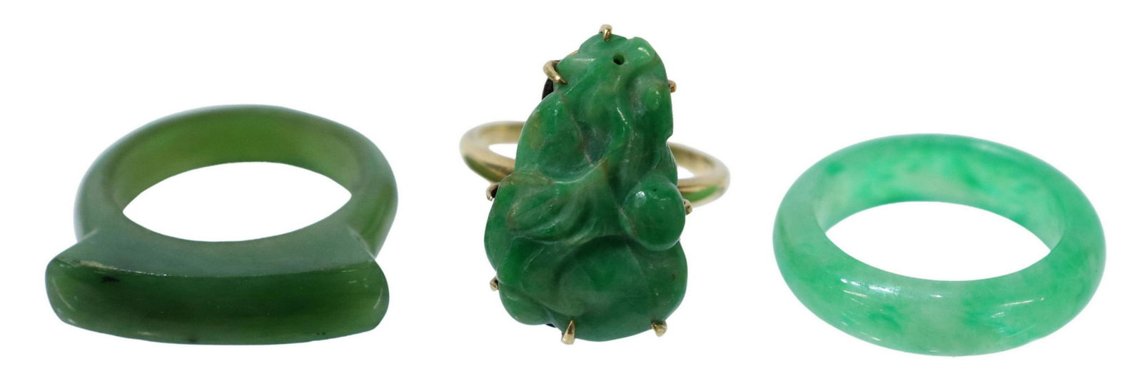 (3) JADE RINGS, (ONE) 18KT YELLOW GOLD SETTING (1 of 3)