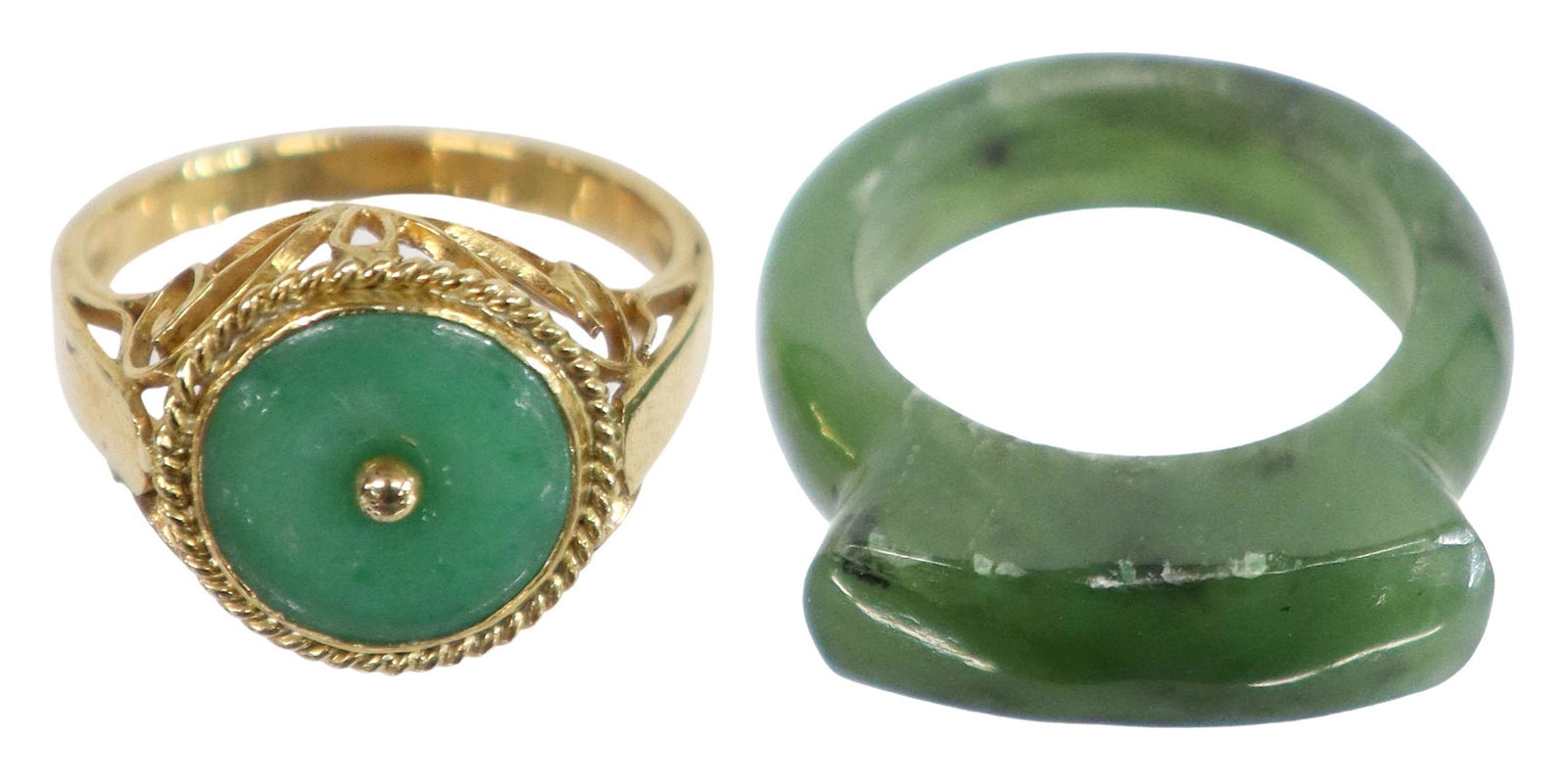 (2) ESTATE 14KT YELLOW GOLD & CARVED JADE RINGS (1 of 4)