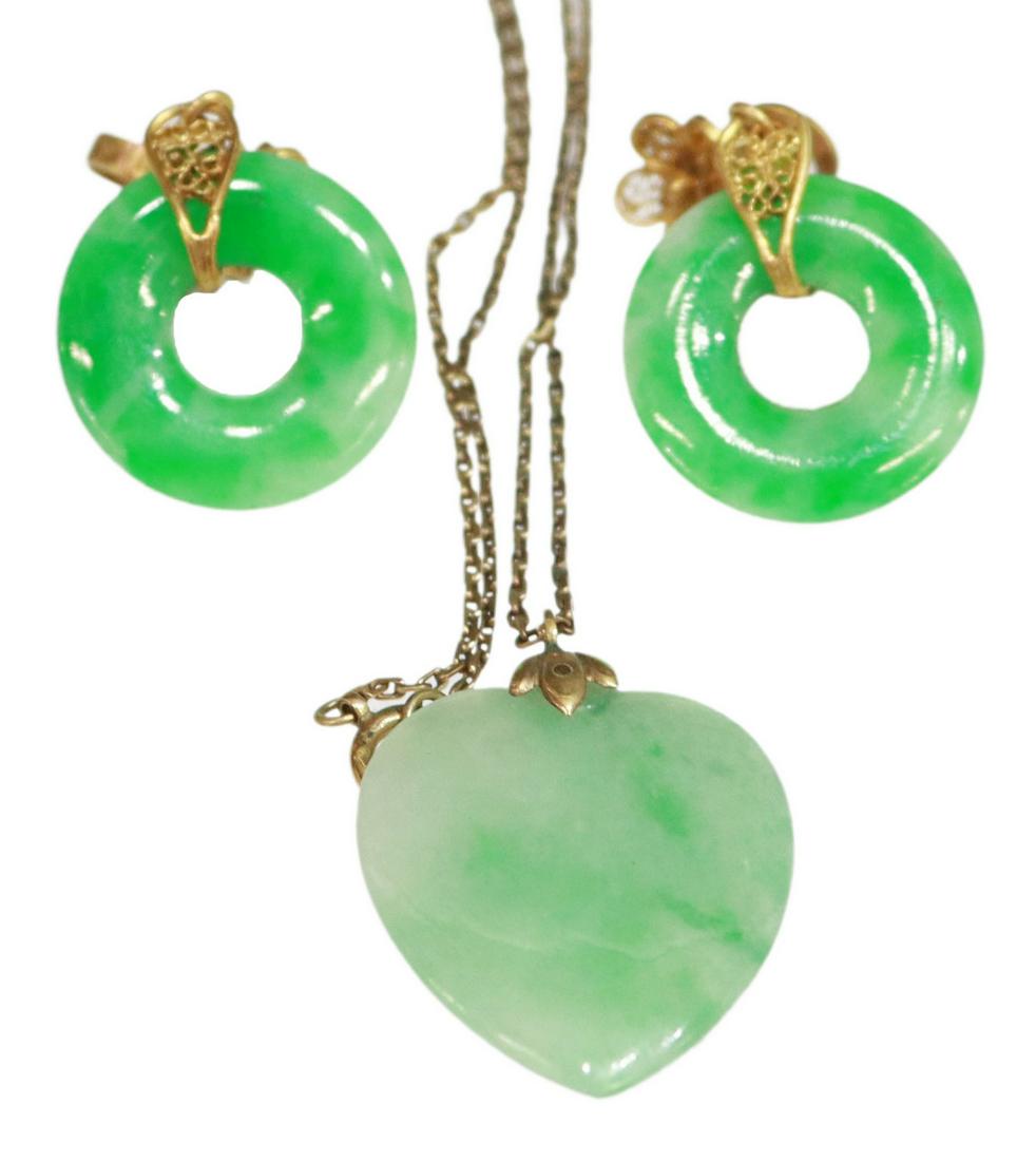 2) ESTATE 18KT GOLD EARRINGS & JADE HEART NECKLACE (1 of 6)