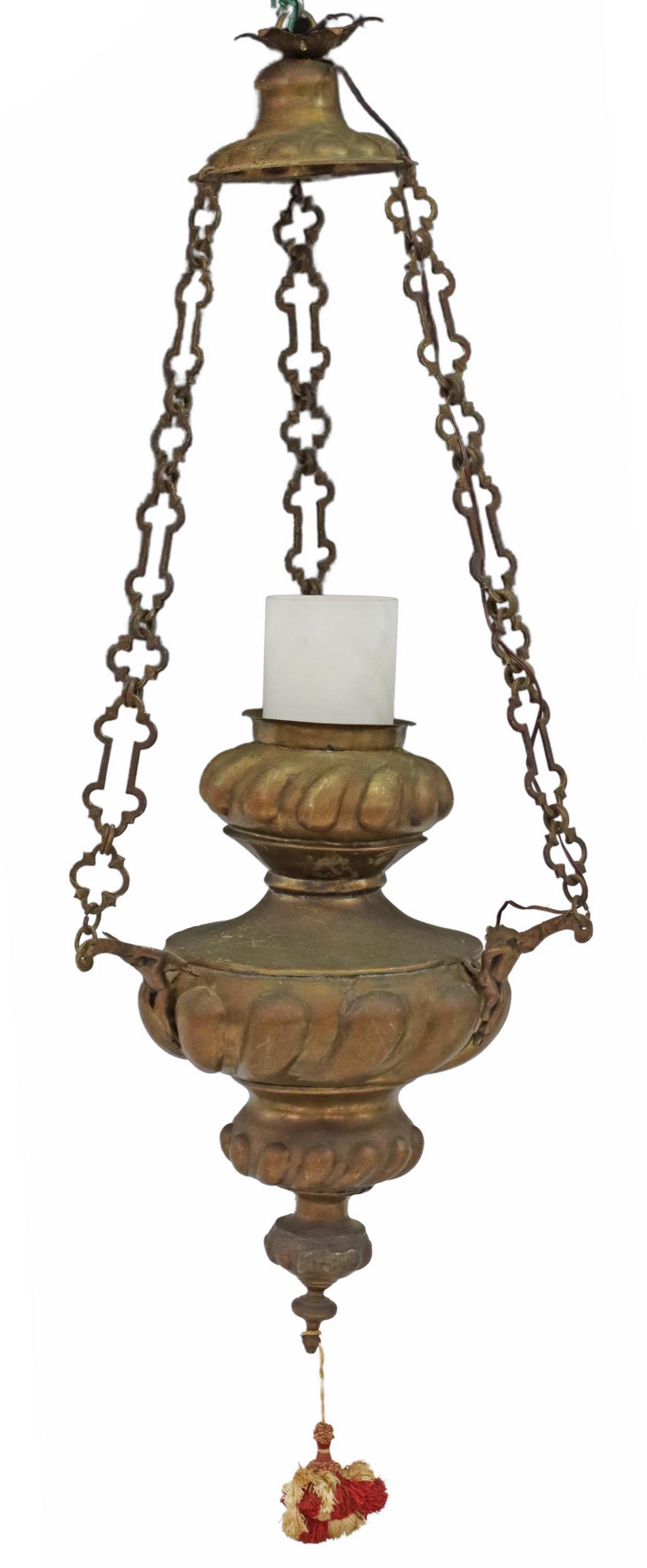 ITALIAN PATINATED METAL HANGING SANCTUARY LAMP (1 of 3)