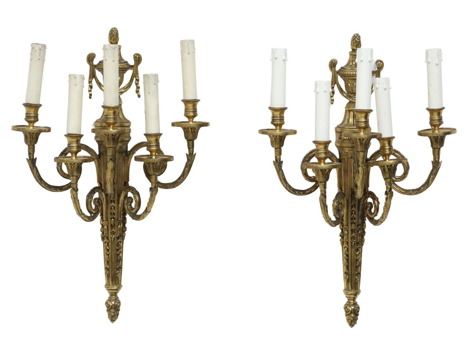 (2) ITALIAN LOUIS XVI STYLE BRONZE 5-LT SCONCES (1 of 2)
