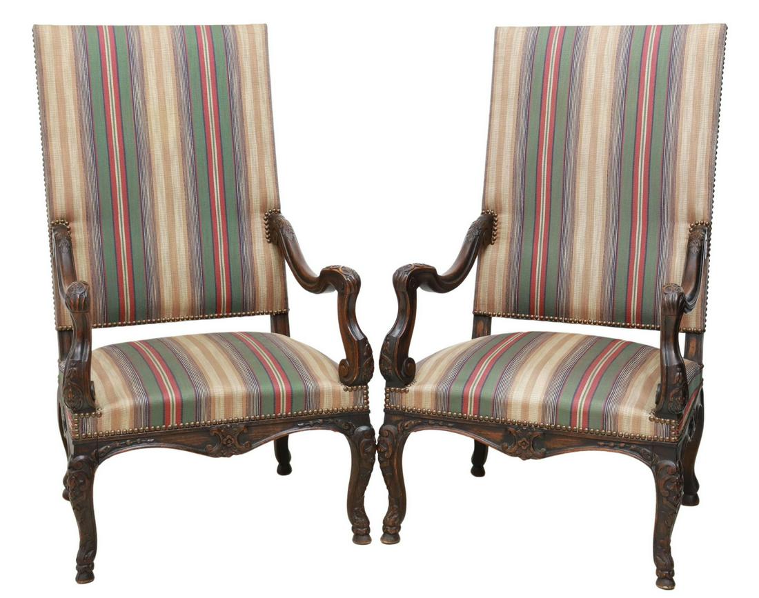 (2) LOUIS XV STYLE UPHOLSTERED HIGHBACK FAUTEUILS (1 of 4)