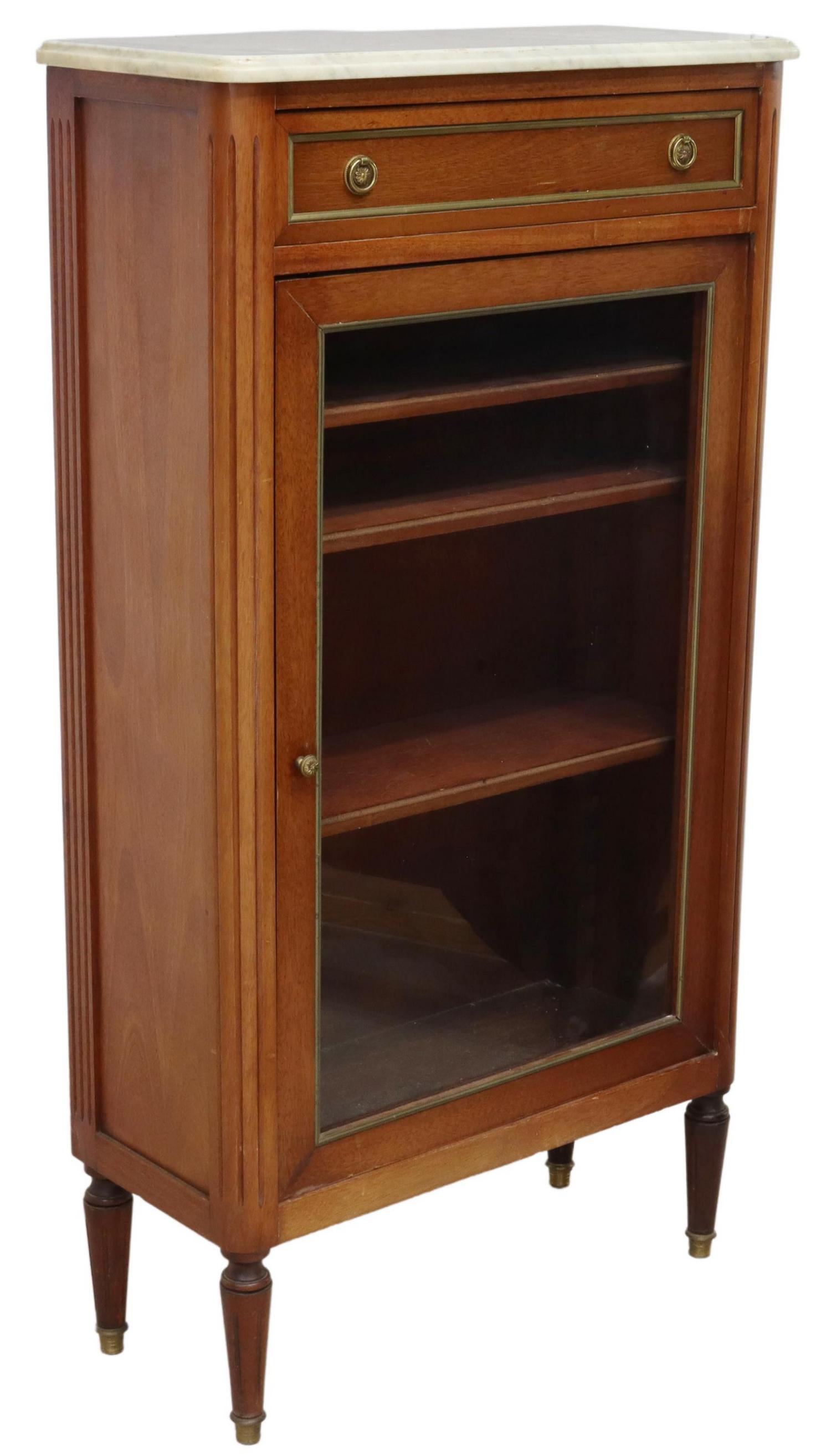 FRENCH LOUIS XVI STYLE MARBLE-TOP MAHOGANY VITRINE (1 of 6)