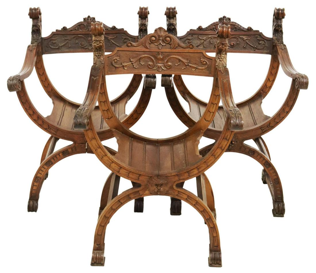 (3) ITALIAN WALNUT SAVONAROLA CURULE CHAIRS (1 of 4)