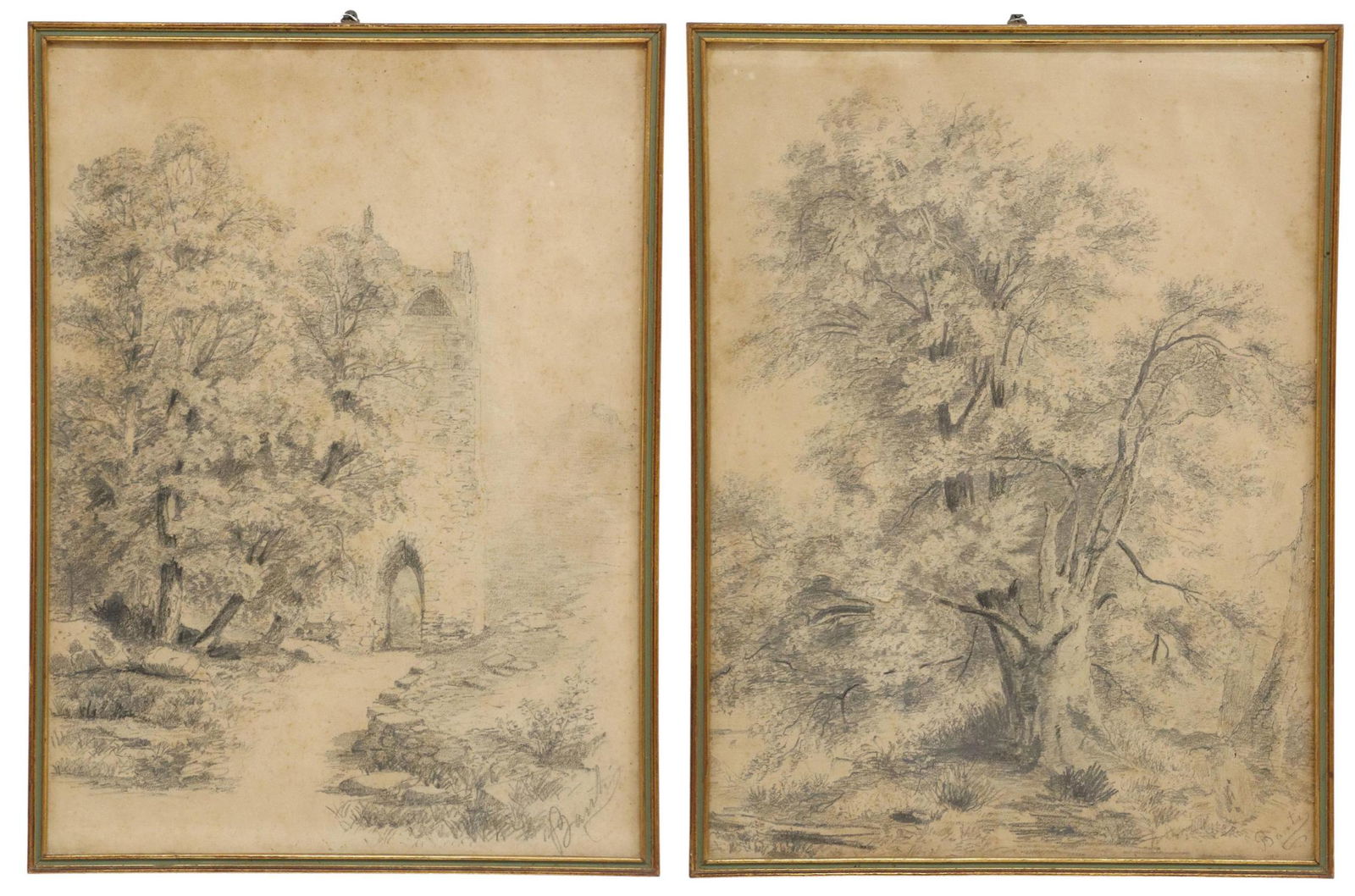 (2) ITALIAN SCHOOL LANDSCAPE CHARCOAL DRAWINGS (1 of 5)